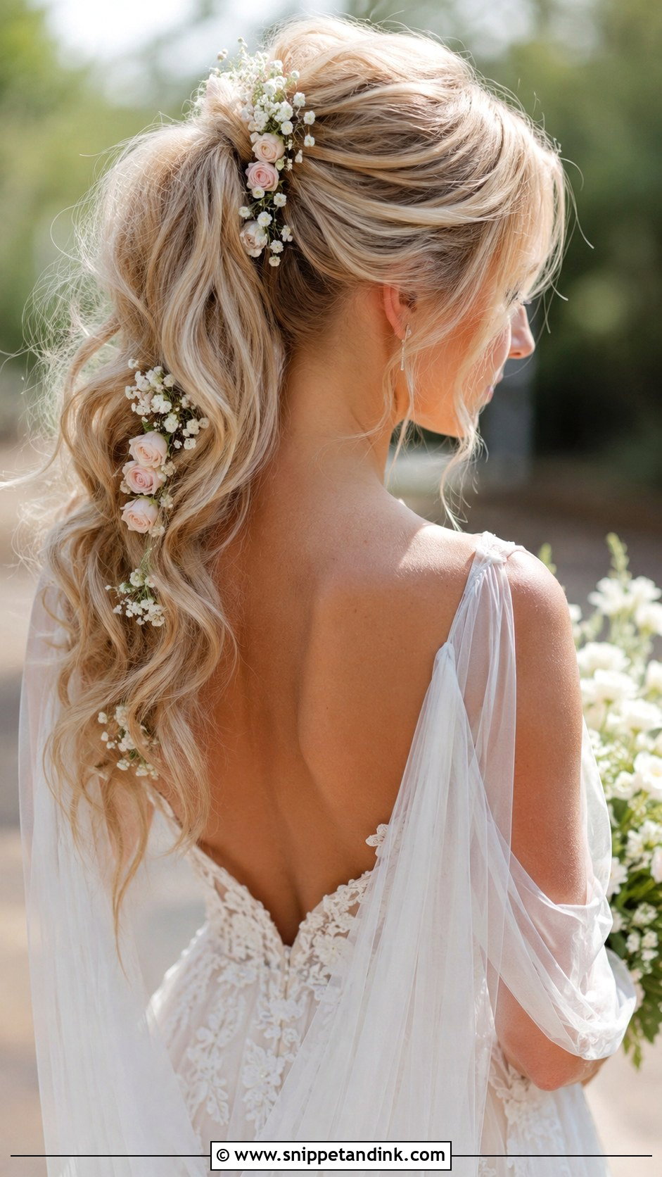 High Ponytail With Flowers - Snippet and Ink - 25 High Ponytail Wedding Hair Ideas