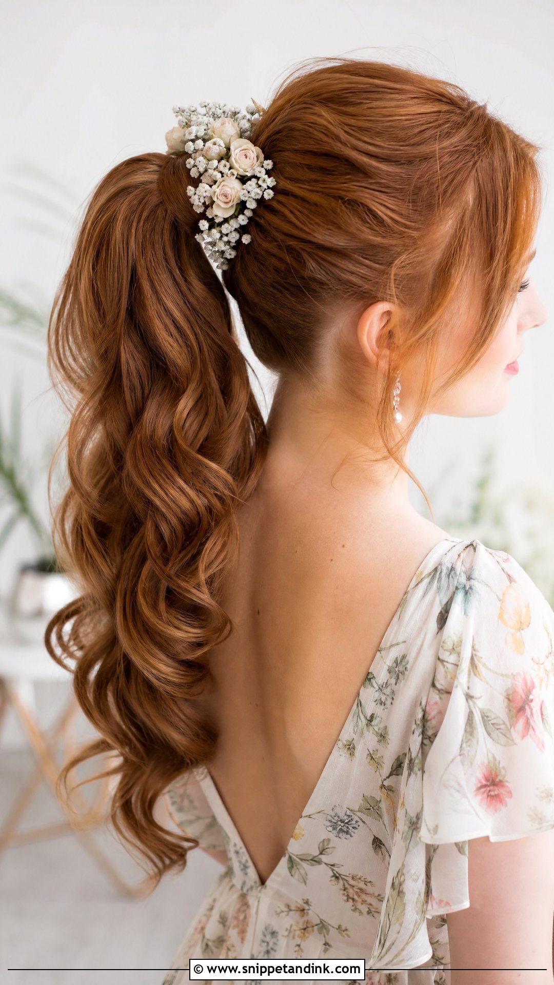 High Ponytail With Flowers - Snippet and Ink - 20 High Pony Wedding Ideas