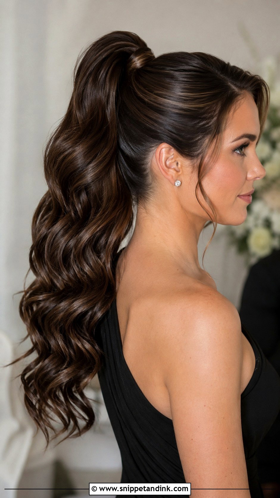 High Ponytail With Hollywood Waves - Snippet and Ink - 20 High Ponytail Bridesmaid Hair Ideas
