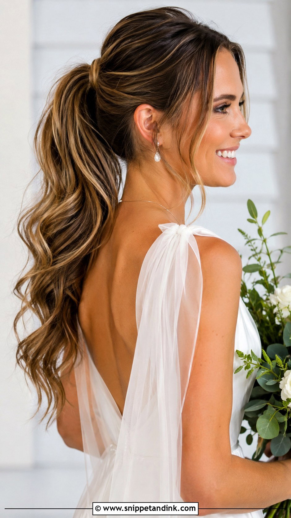 High Ponytail With Loose Waves Wedding Hairstyle - Snippet and Ink - 20 High Pony Wedding Hairstyles