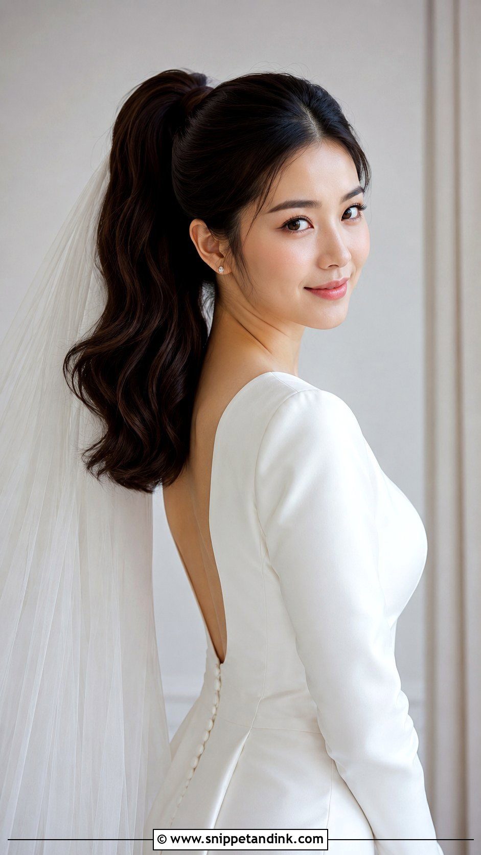 High Ponytail With Middle Part Wedding Hairstyle - Snippet and Ink - 20 High Pony Wedding Hairstyles