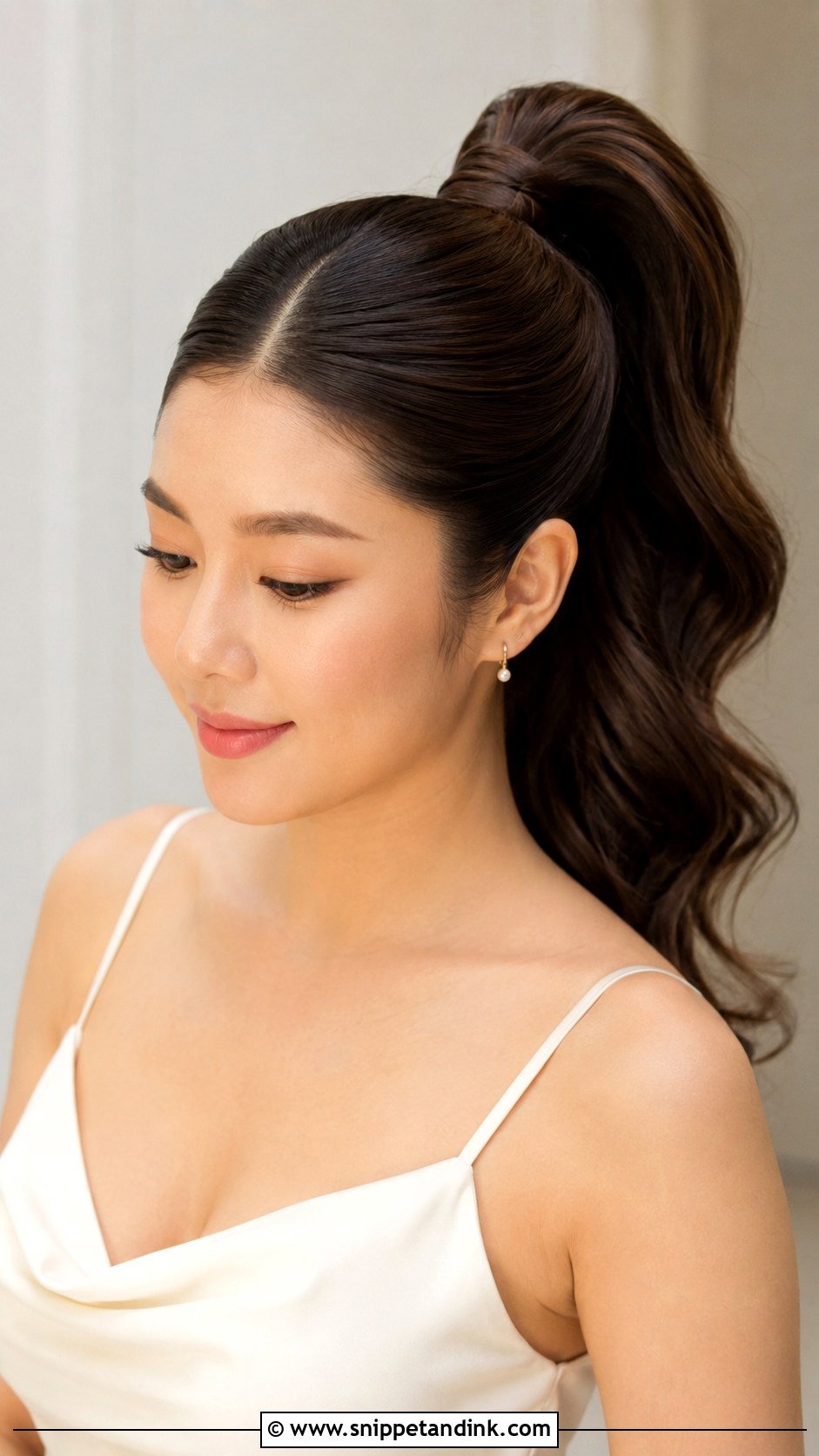 High Ponytail With Middle Part - Snippet and Ink - 20 High Ponytail Bridesmaid Hair Ideas