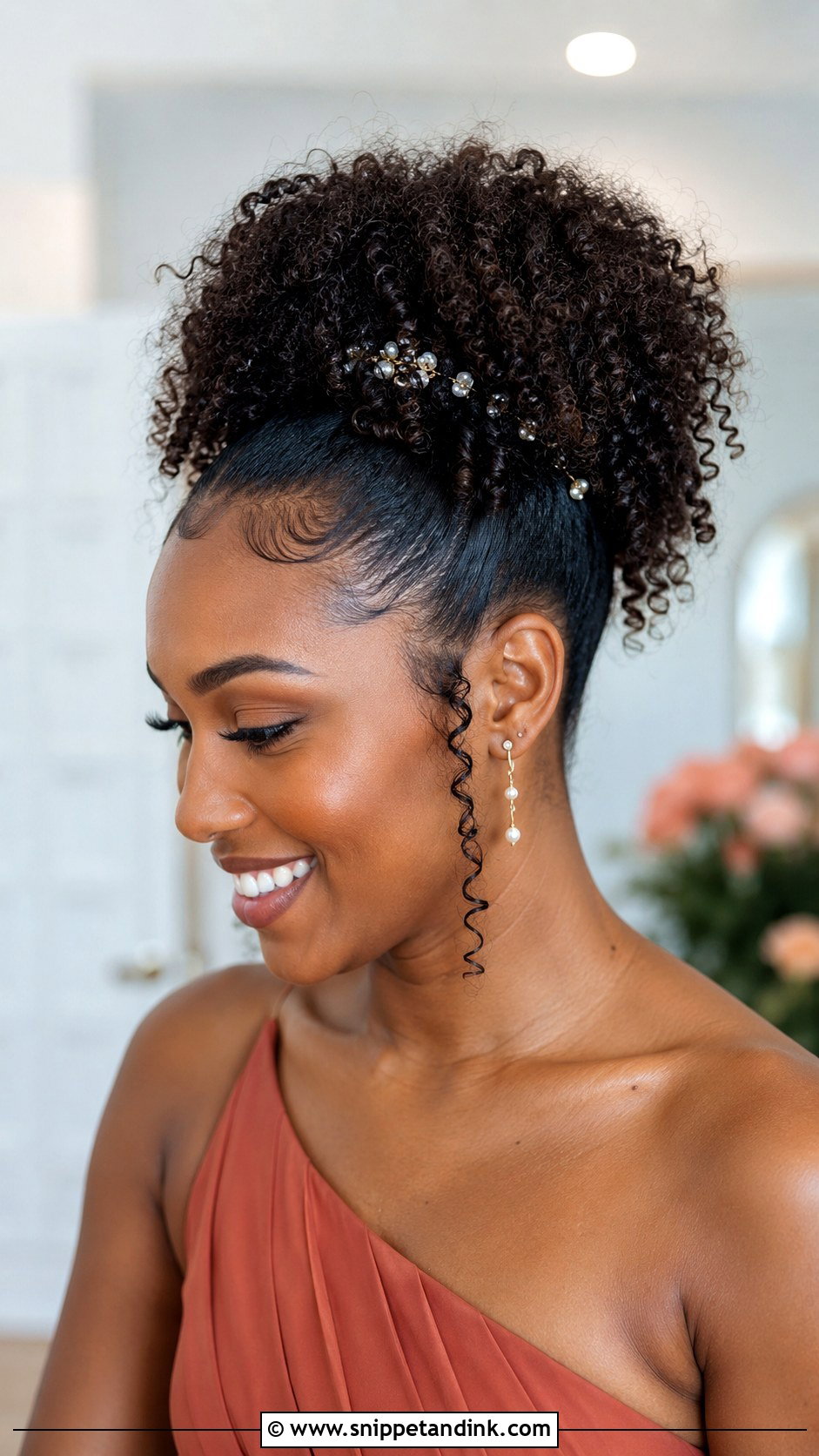 High Ponytail With Natural Curls - Snippet and Ink - 25 Bridesmaid High Ponytail Ideas