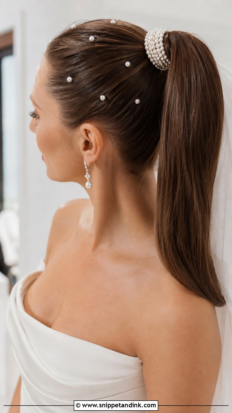 High Ponytail With Pearl Accessories - Snippet and Ink - 25 High Pony Wedding Hair Ideas