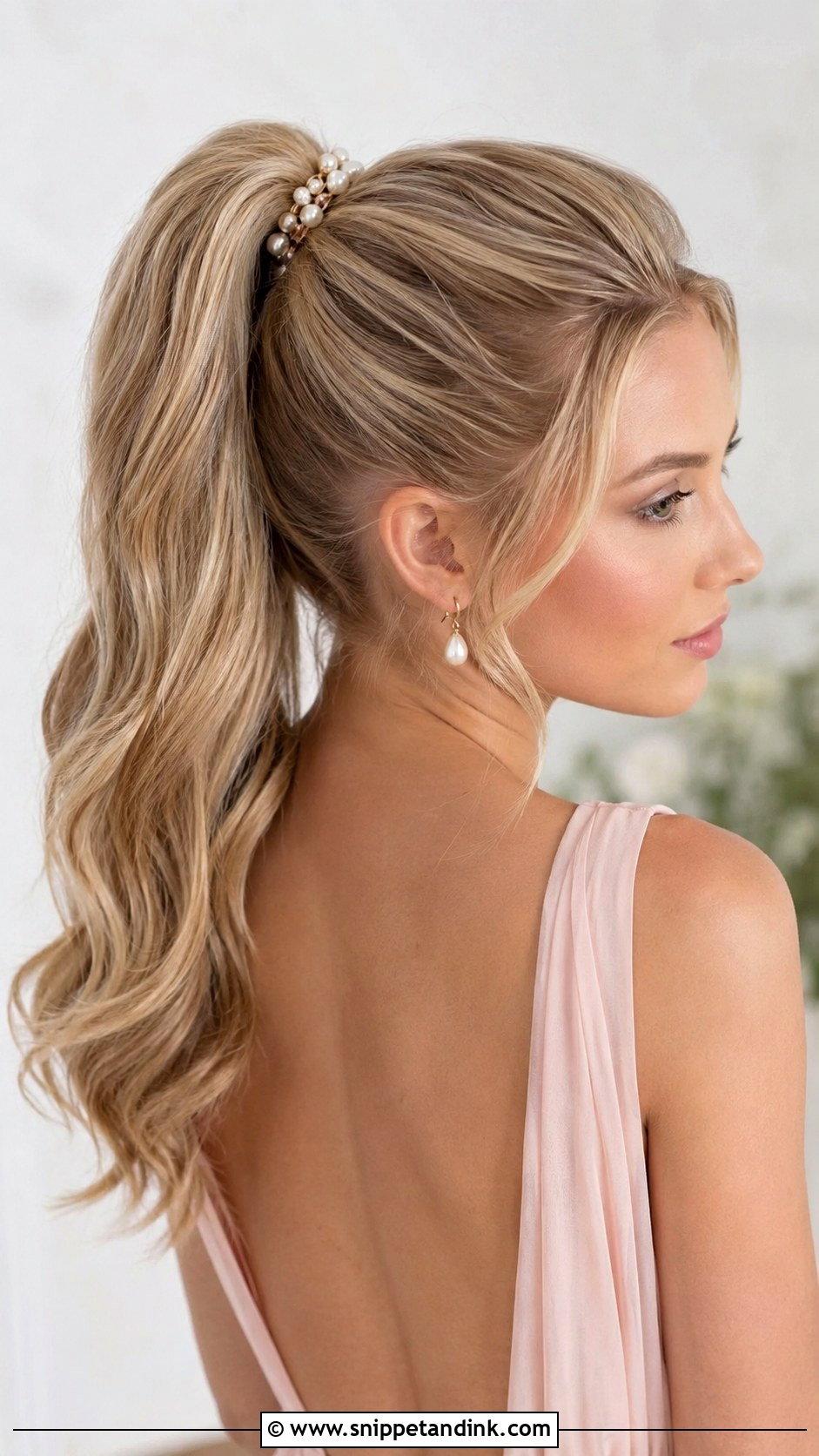High Ponytail With Pearl Pins - Snippet and Ink - 25 Bridesmaid High Ponytail Ideas