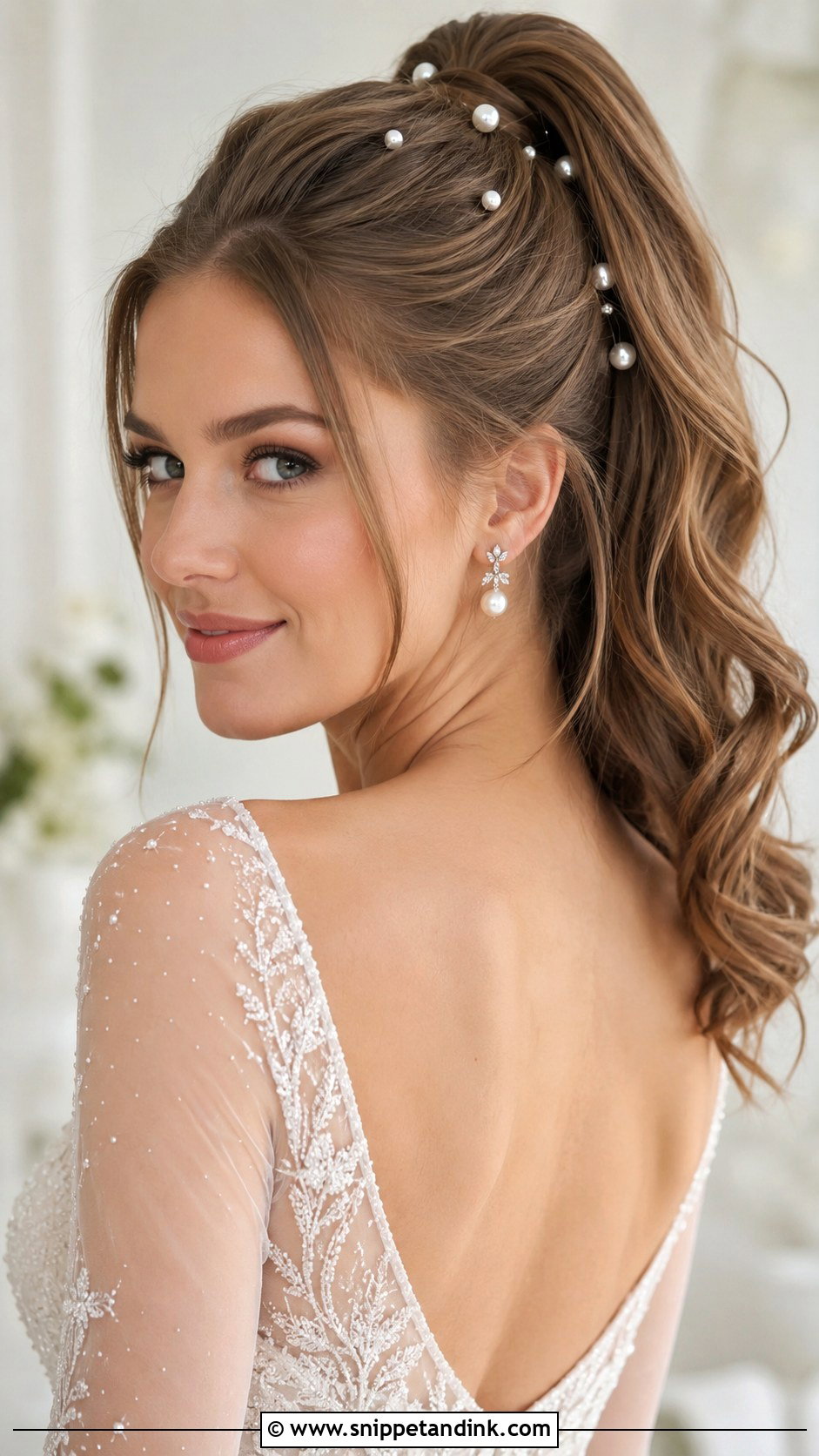 High Ponytail With Pearls - Snippet and Ink - 30 Ponytail Wedding Hairstyles