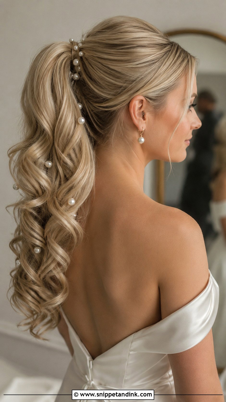 High Ponytail With Pearls Wedding Hairstyle - Snippet and Ink - 20 High Pony Wedding Hairstyles
