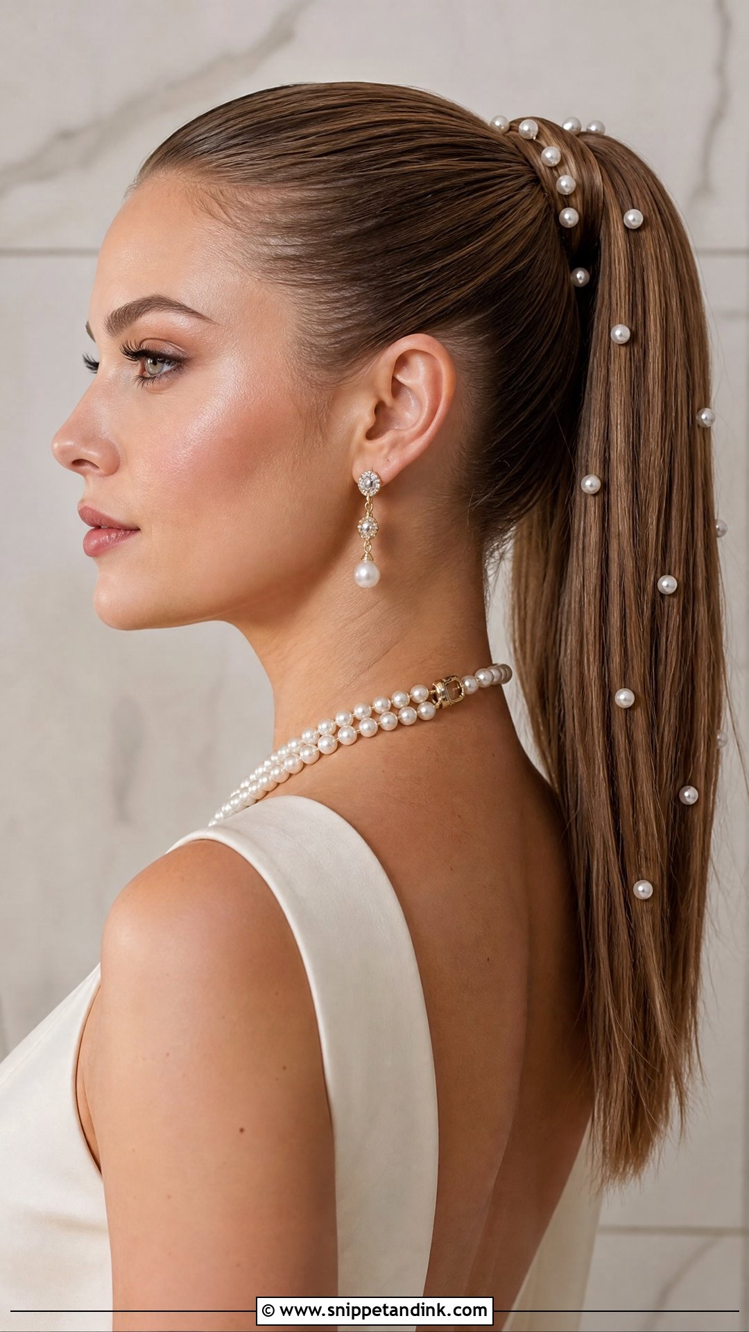 High Ponytail With Pearls for Wedding - Snippet and Ink - 20 High Ponytail Hairstyles for Wedding