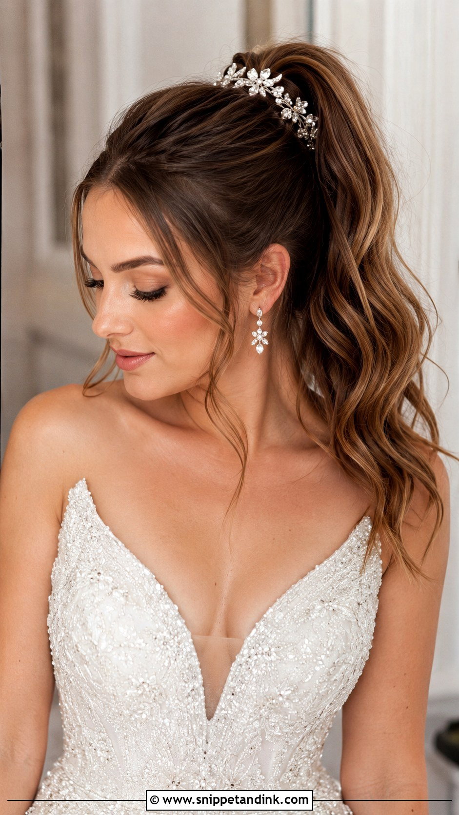 High Ponytail With Rhinestone Accessories - Snippet and Ink - 25 Bridal High Ponytail Ideas