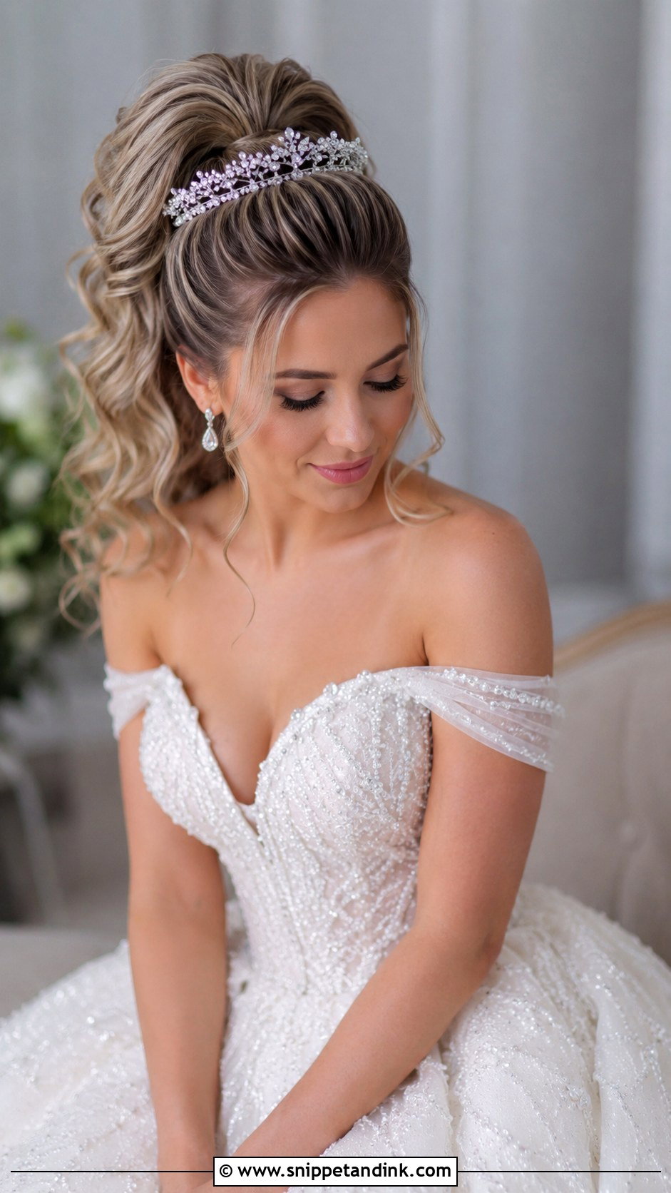 High Ponytail With Tiara Wedding Hairstyle - Snippet and Ink - 20 High Pony Wedding Hairstyles