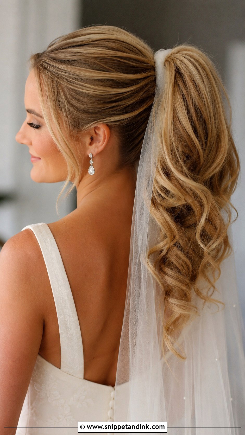 High Ponytail With Veil Wedding Hairstyle - Snippet and Ink - 20 High Pony Wedding Hairstyles