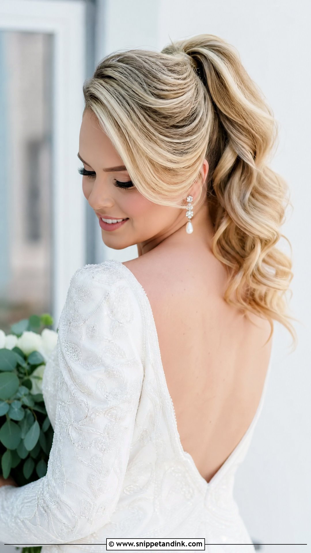 High Ponytail With a Side Swoop - Snippet and Ink - 20 High Pony Wedding Ideas