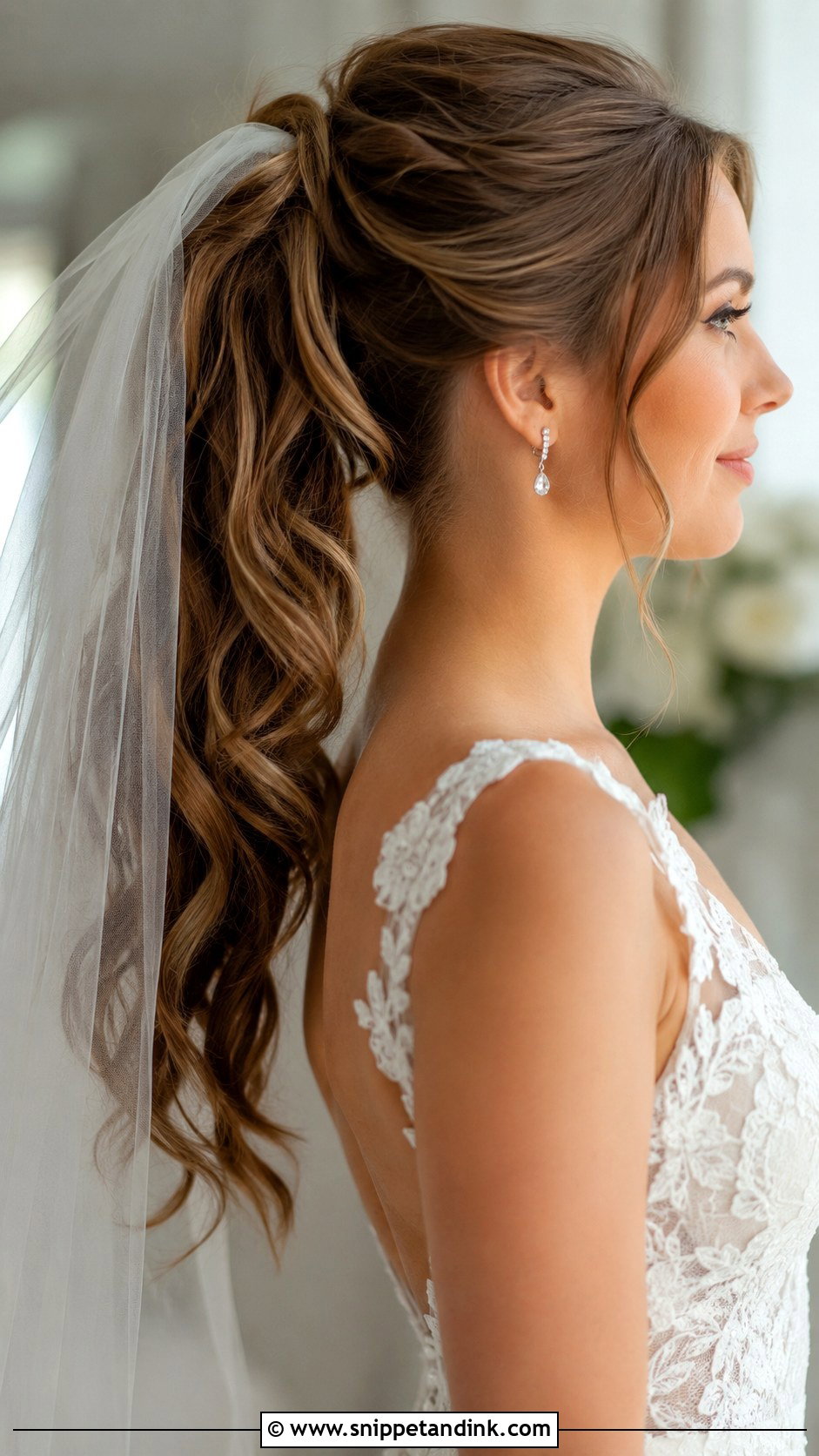 High Ponytail With a Veil - Snippet and Ink - 25 High Ponytail Wedding Hair Ideas
