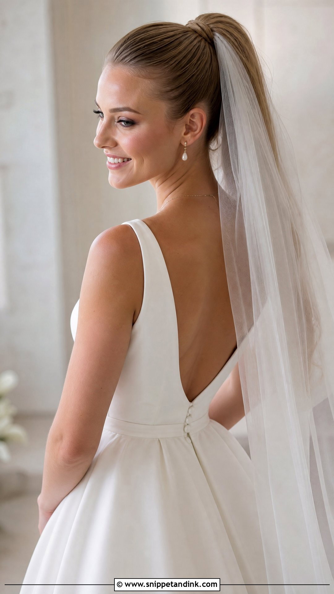 High Ponytail With a Veil - Snippet and Ink - 20 High Pony Wedding Ideas