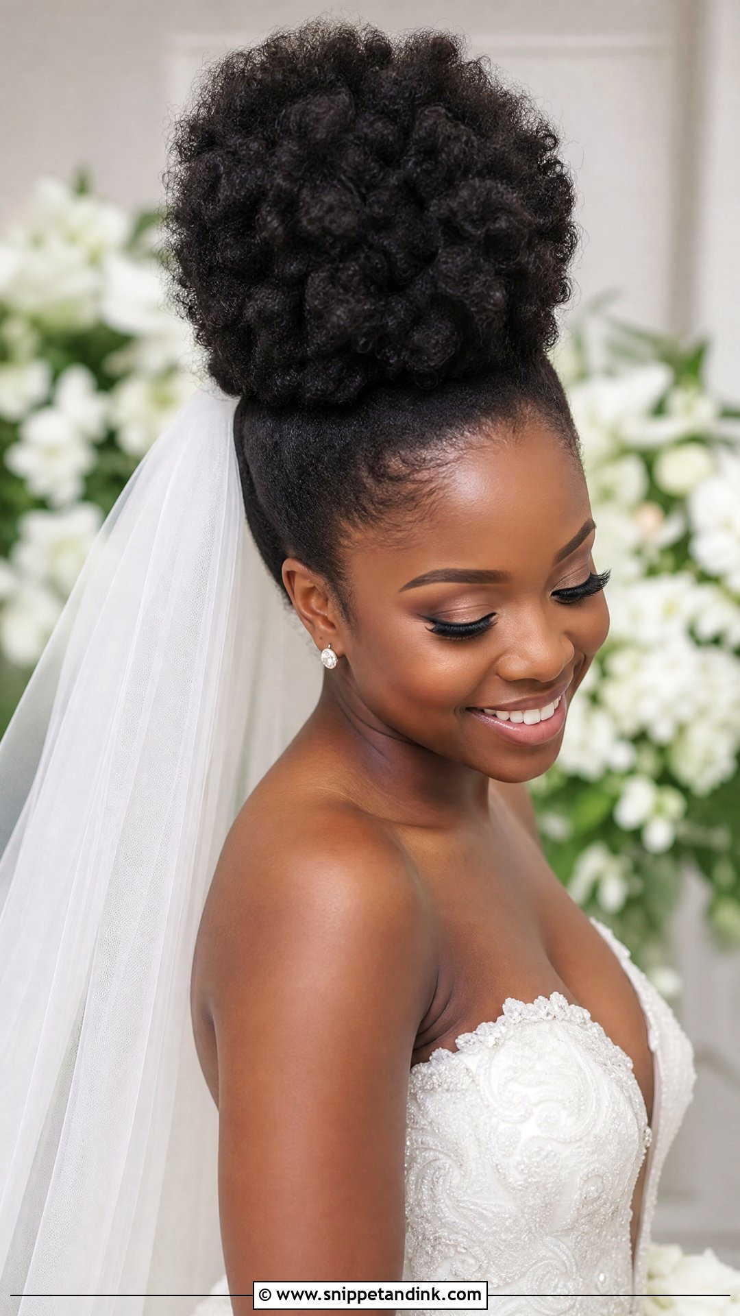High Puff With Veil - Snippet and Ink - 30 Natural Hair Bride Ideas