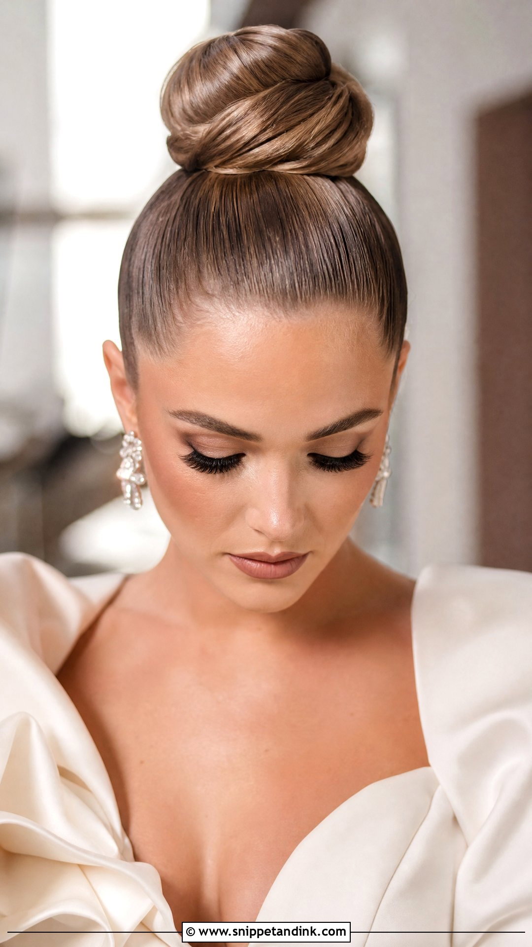 High Slick Bun With Sleek Top - Snippet and Ink - 20 Slick Bun Wedding Ideas