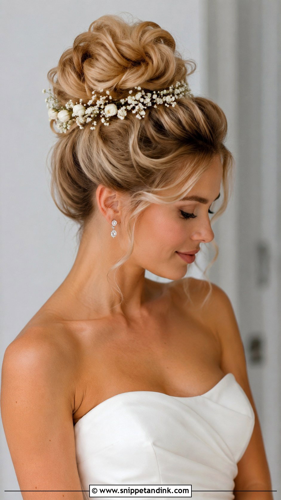 High Wedding Bun With Flowers - Snippet and Ink - 15 Wedding Hair Updo with Flowers Ideas