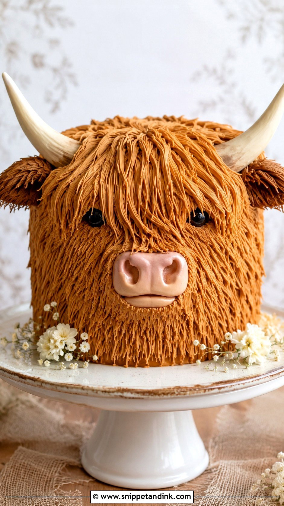 Highland Cow Wedding Cake With Buttercream Fur - Snippet and Ink - 20 Highland Cow Wedding Cake Ideas