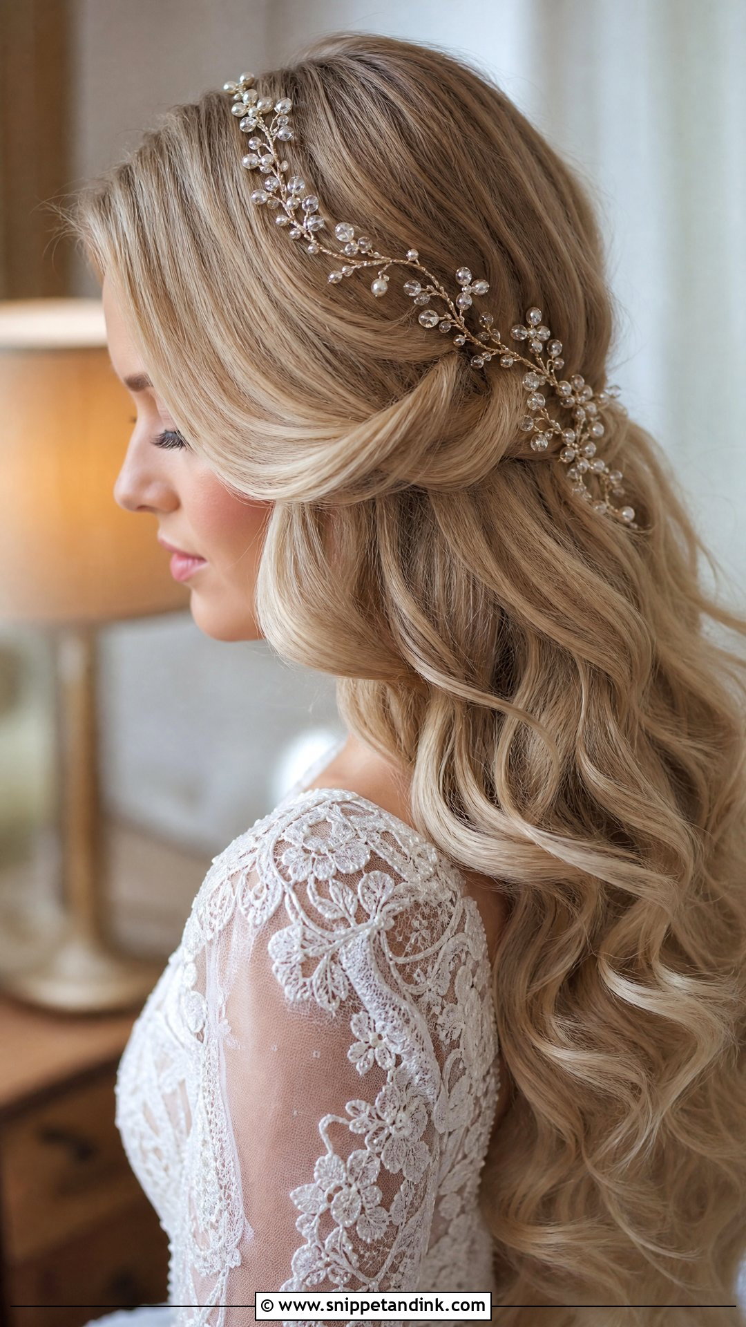 Hollywood Curls With Bridal Hair Vine - Snippet and Ink - 20 Hollywood Curls Wedding Hair