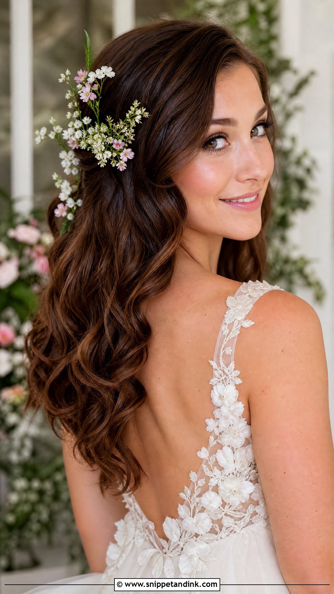 Hollywood Curls With Floral Hair Accents - Snippet and Ink - 20 Hollywood Curls Wedding Hair