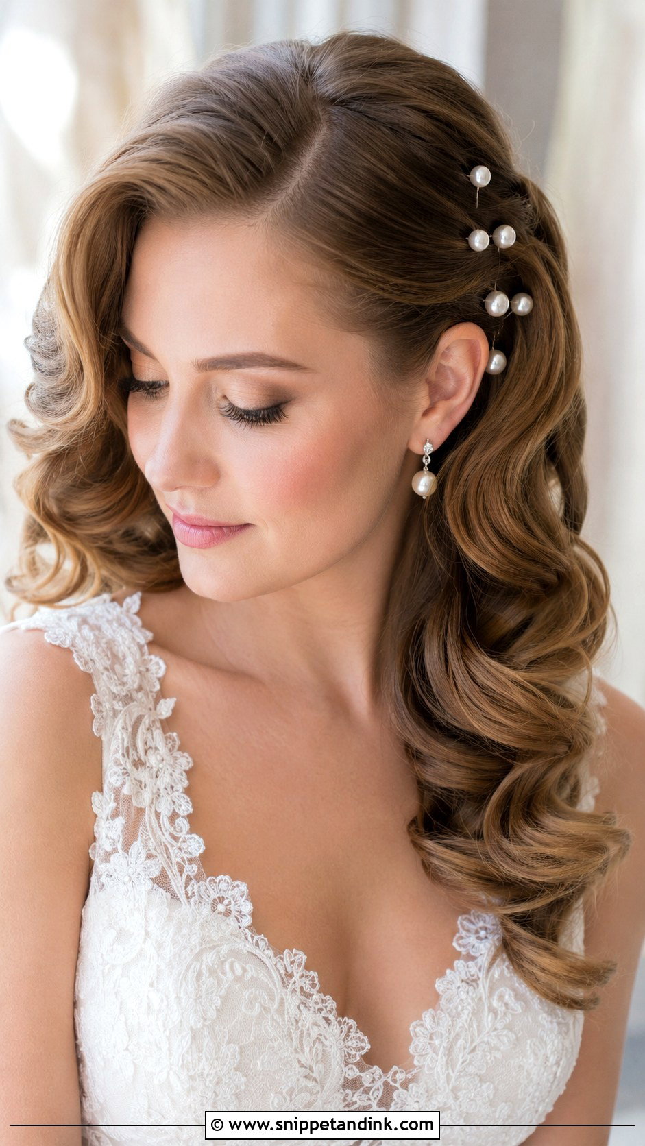 Hollywood Curls With Pearl Pins Wedding Hair - Snippet and Ink - 15 Hollywood Glam Curls Wedding