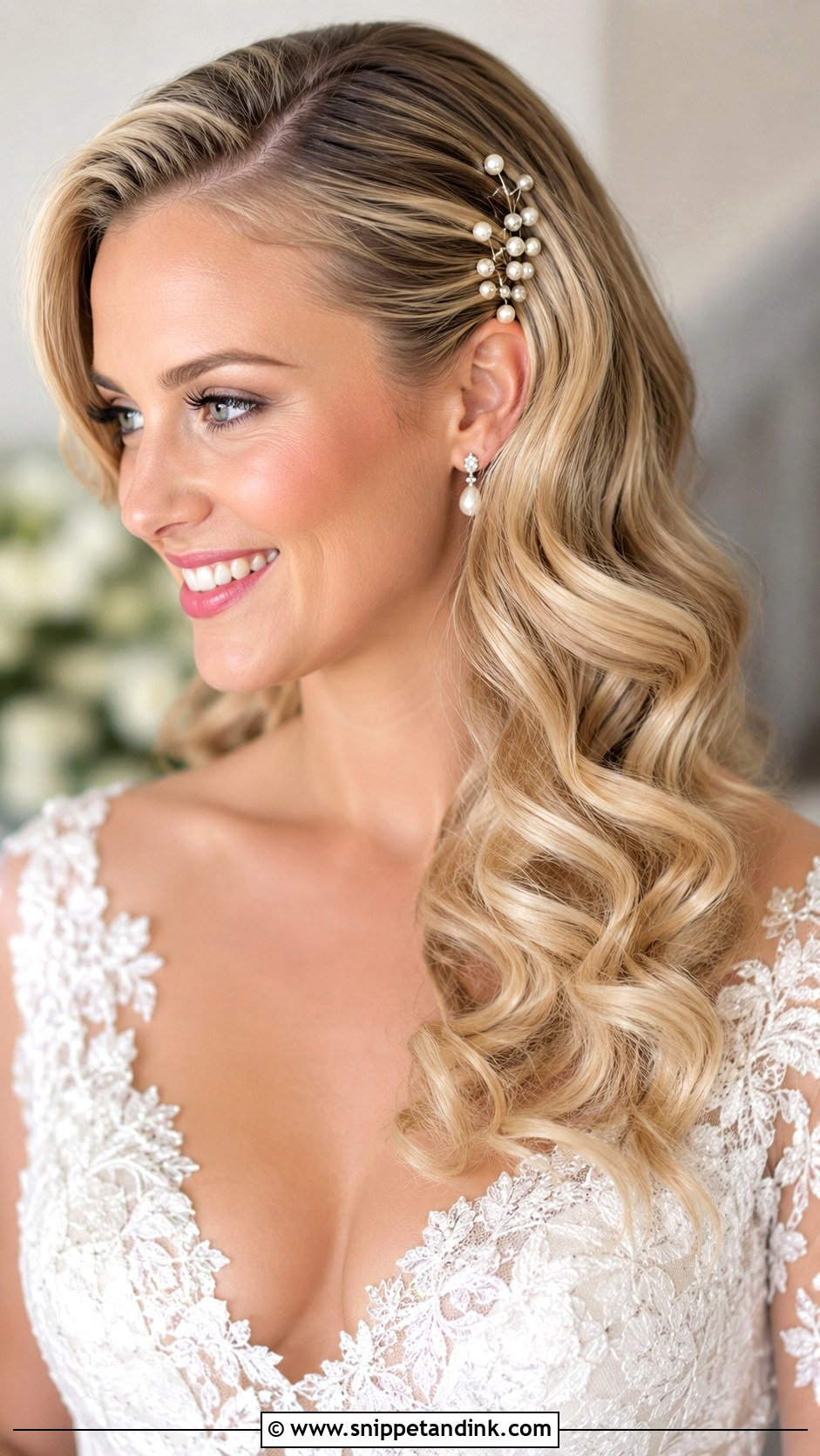 Hollywood Curls With Pearl Pins - Snippet and Ink - 15 Wedding Hollywood Curls