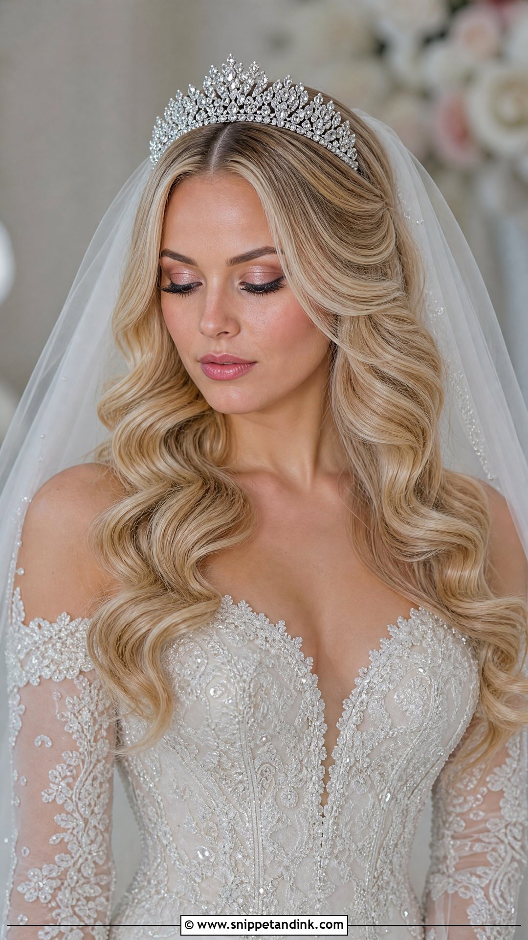Hollywood Curls With a Tiara - Snippet and Ink - 20 Hollywood Curls Wedding Hair