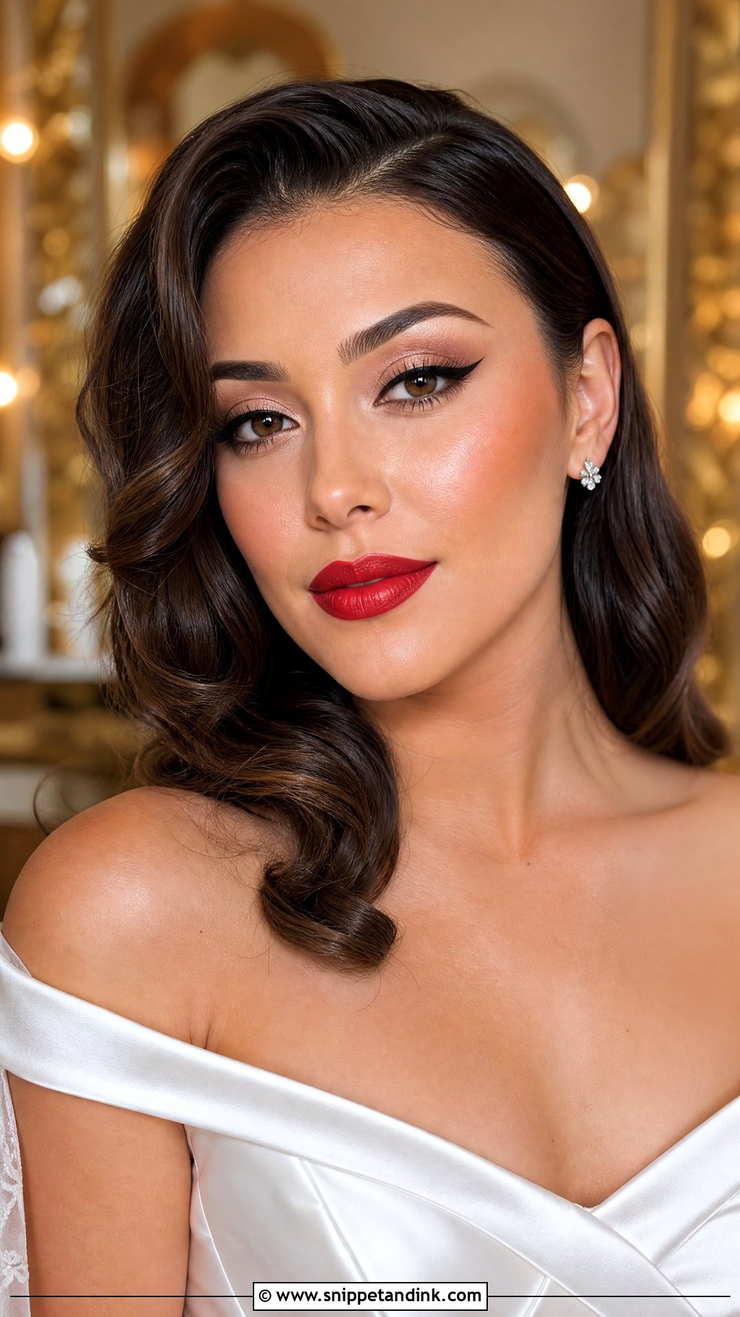 Hollywood Red Lip Bridal Makeup - Snippet and Ink - 20 Red Lips Bride Ideas