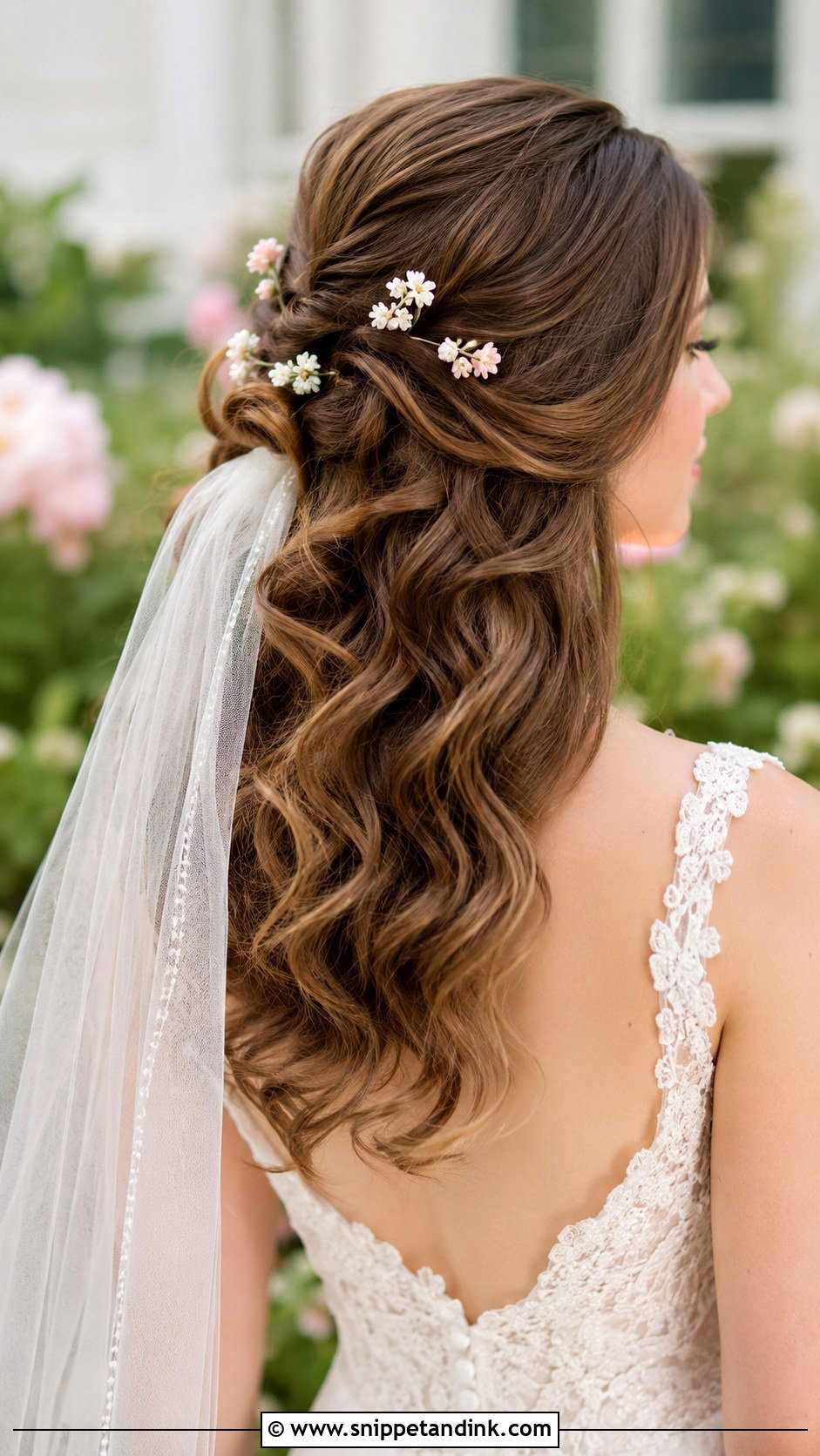 Hollywood Waves Half Up With Floral Pins And Veil - Snippet and Ink - 30 Hollywood Waves with Veil
