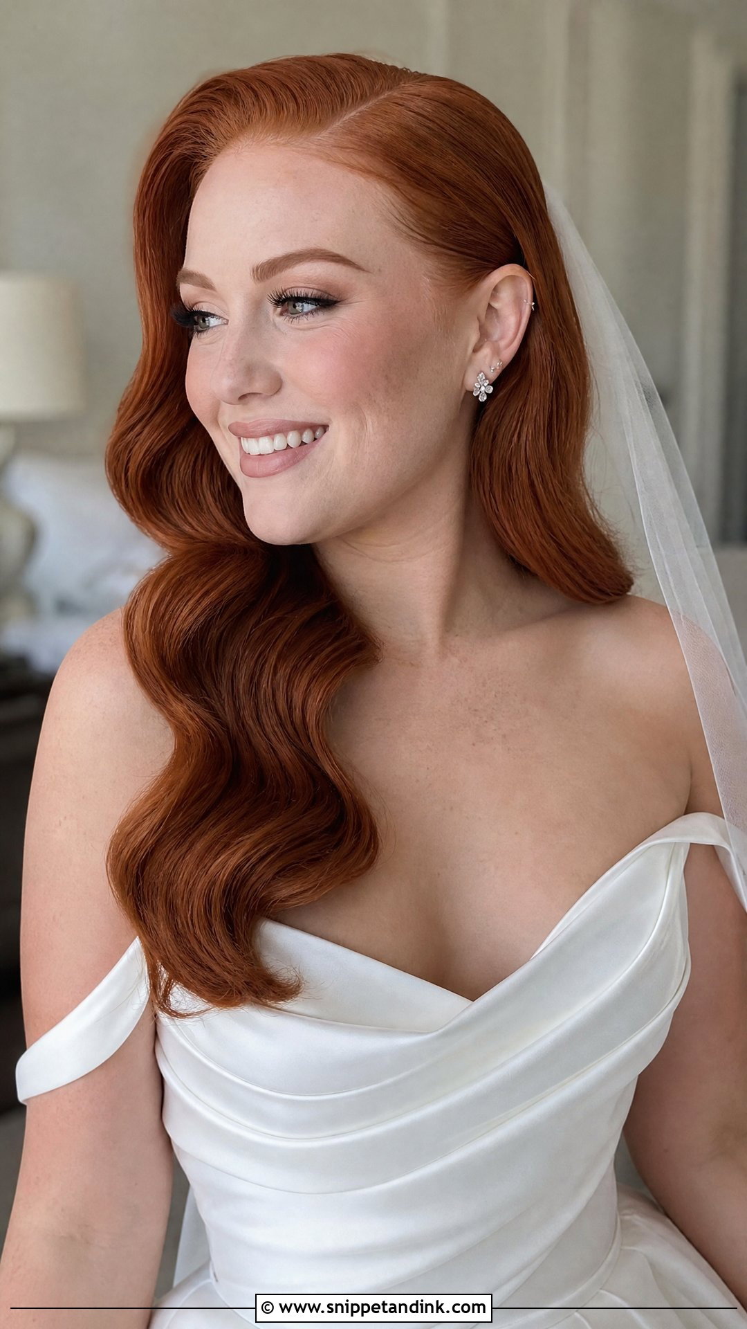 Hollywood Waves Wedding Hairstyle For Off Shoulder Dress - Snippet and Ink - 20 Wedding Hairstyles for Long Hair Off Shoulder Dress