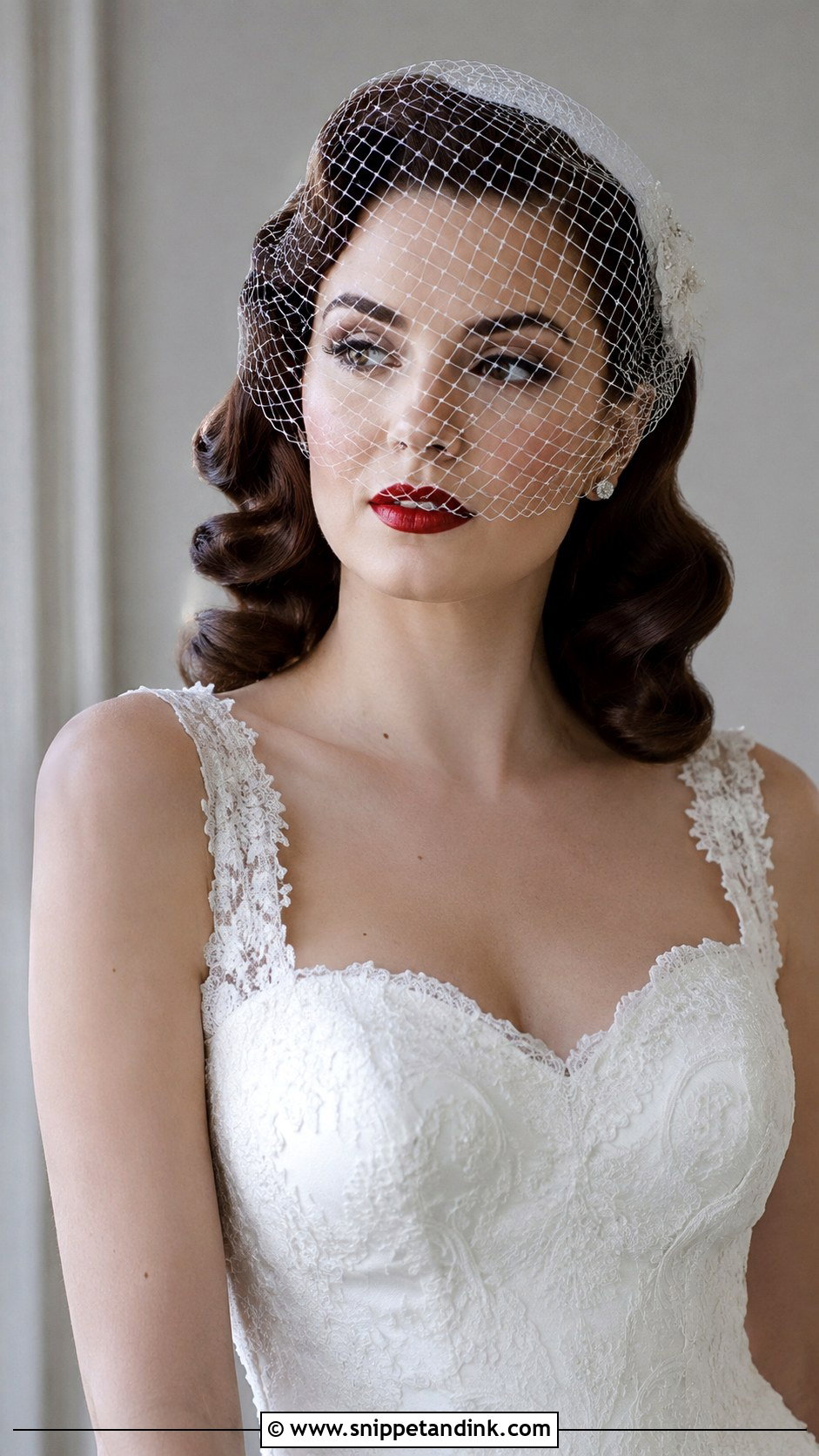 Hollywood Waves With Birdcage Veil - Snippet and Ink - 20 Hollywood Glam Bridal Hair Ideas