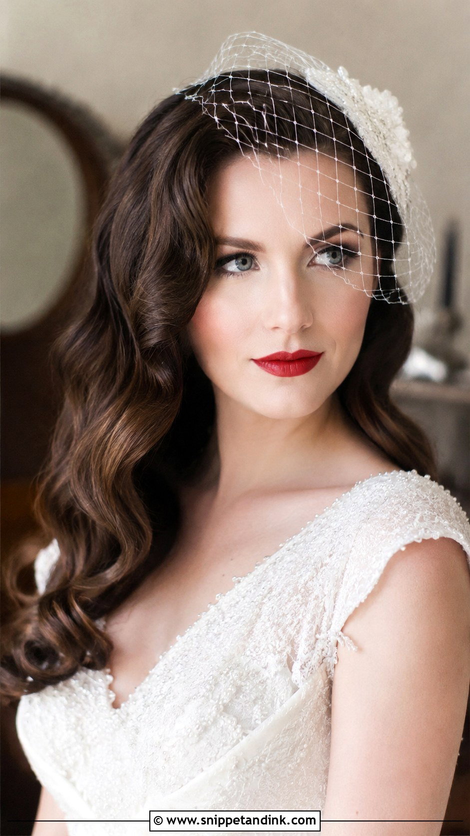 Hollywood Waves With Birdcage Veil - Snippet and Ink - 25 Old Hollywood Wedding Hair Ideas