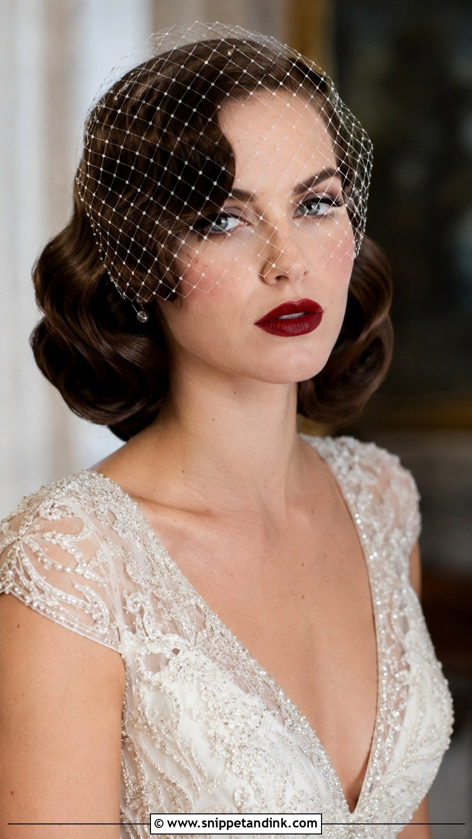 Hollywood Waves With Birdcage Veil - Snippet and Ink - 20 Hollywood Glam Wedding Hair Ideas