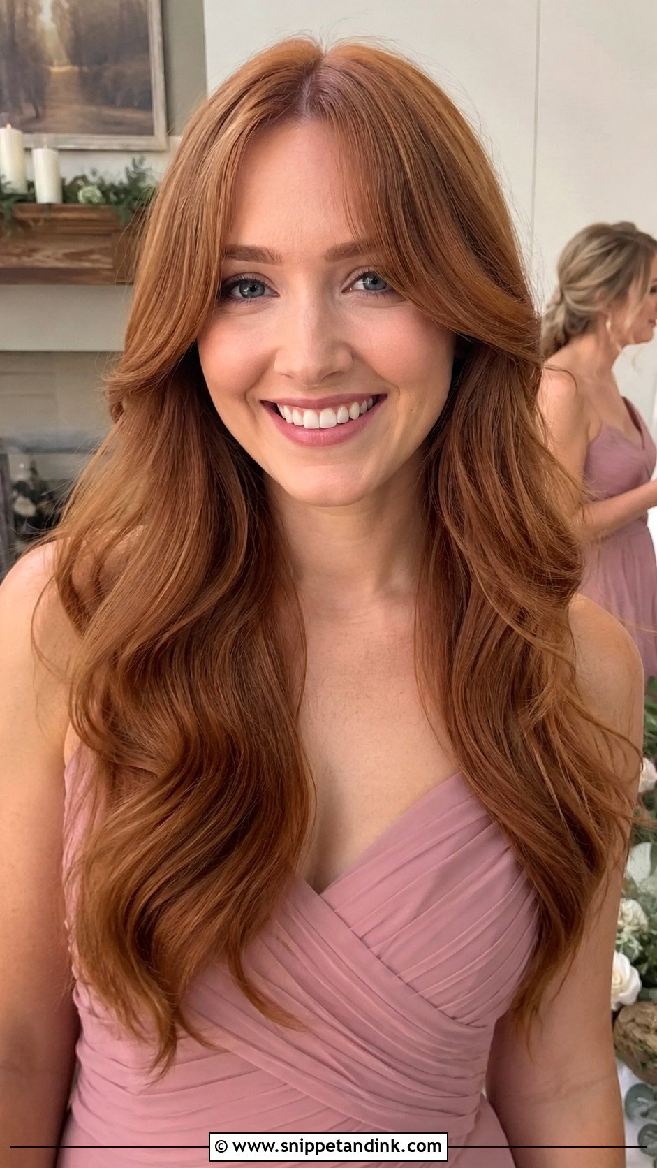 Hollywood Waves With Curtain Bangs Bridesmaid Hair - Snippet and Ink - 20 Hollywood Waves Bridesmaid Ideas