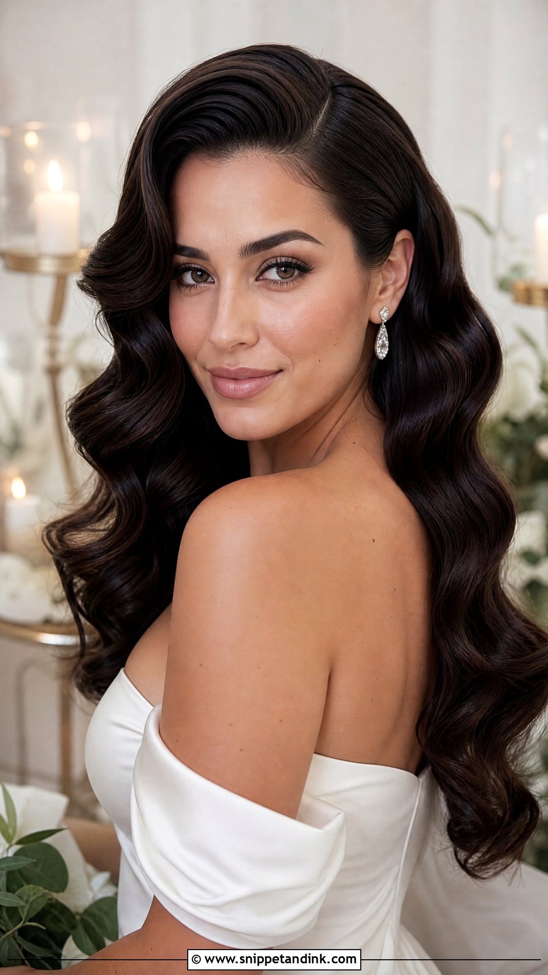 Hollywood Waves With Deep Side Part - Snippet and Ink - 15 Big Forehead Wedding Hairstyles
