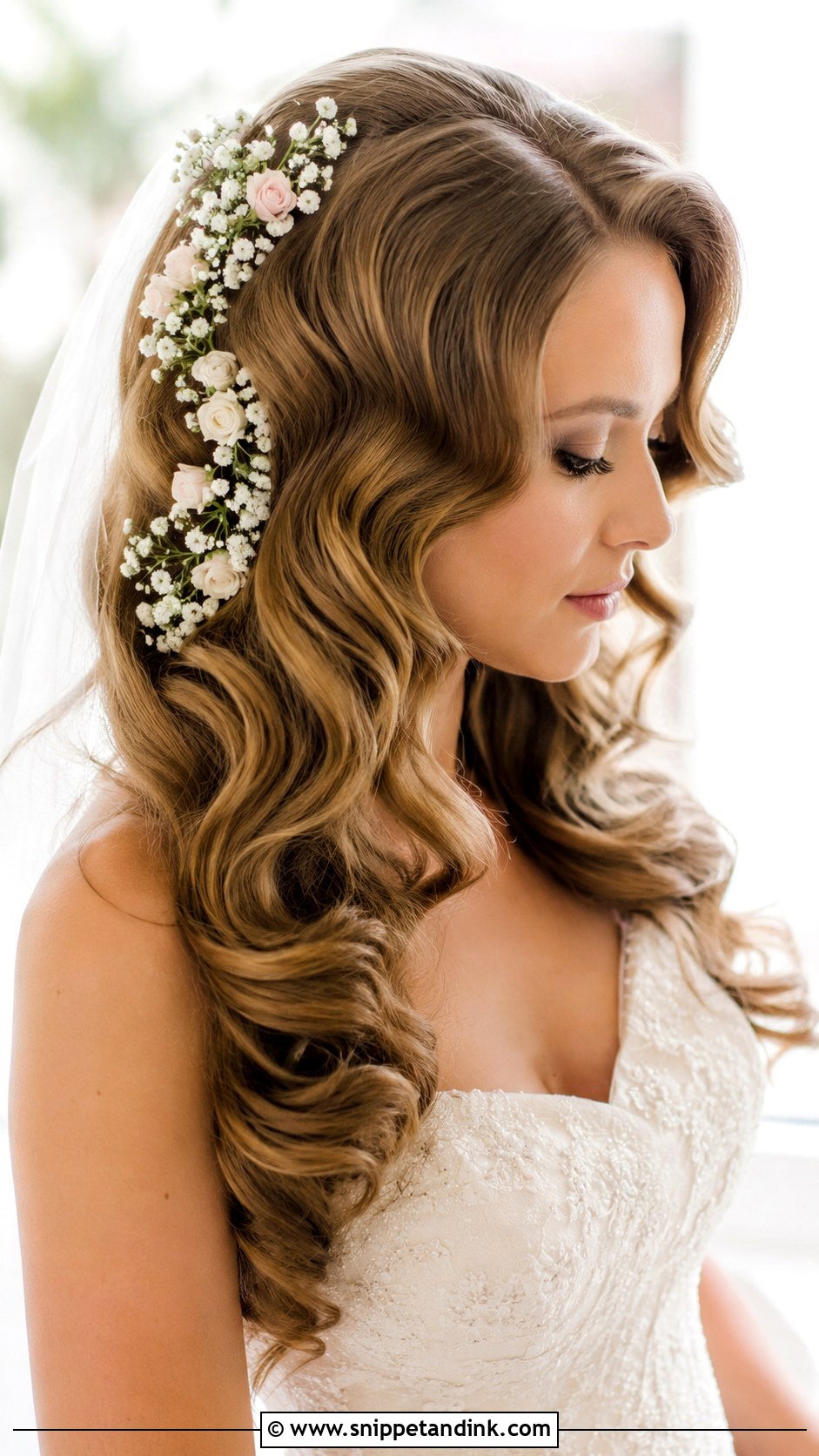 Hollywood Waves With Flower Accessories - Snippet and Ink - 20 Hollywood Waves Wedding Hairstyles