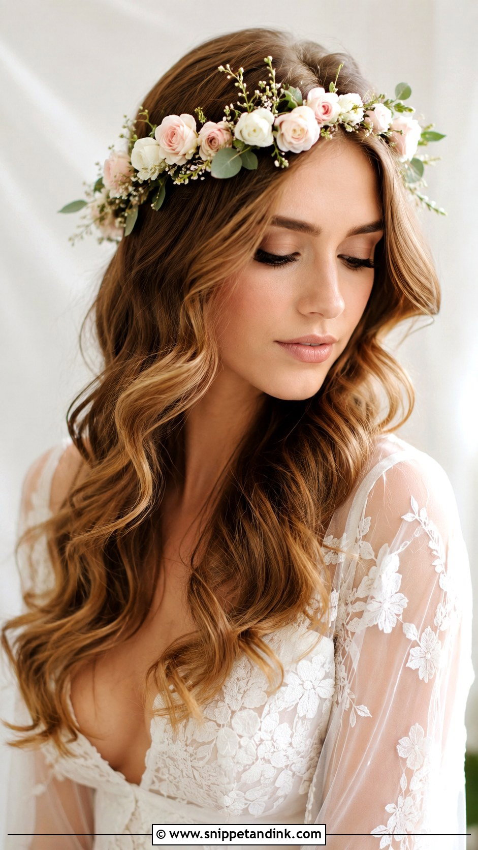 Hollywood Waves With Flower Crown - Snippet and Ink - 20 Hollywood Glam Wedding Hair Ideas
