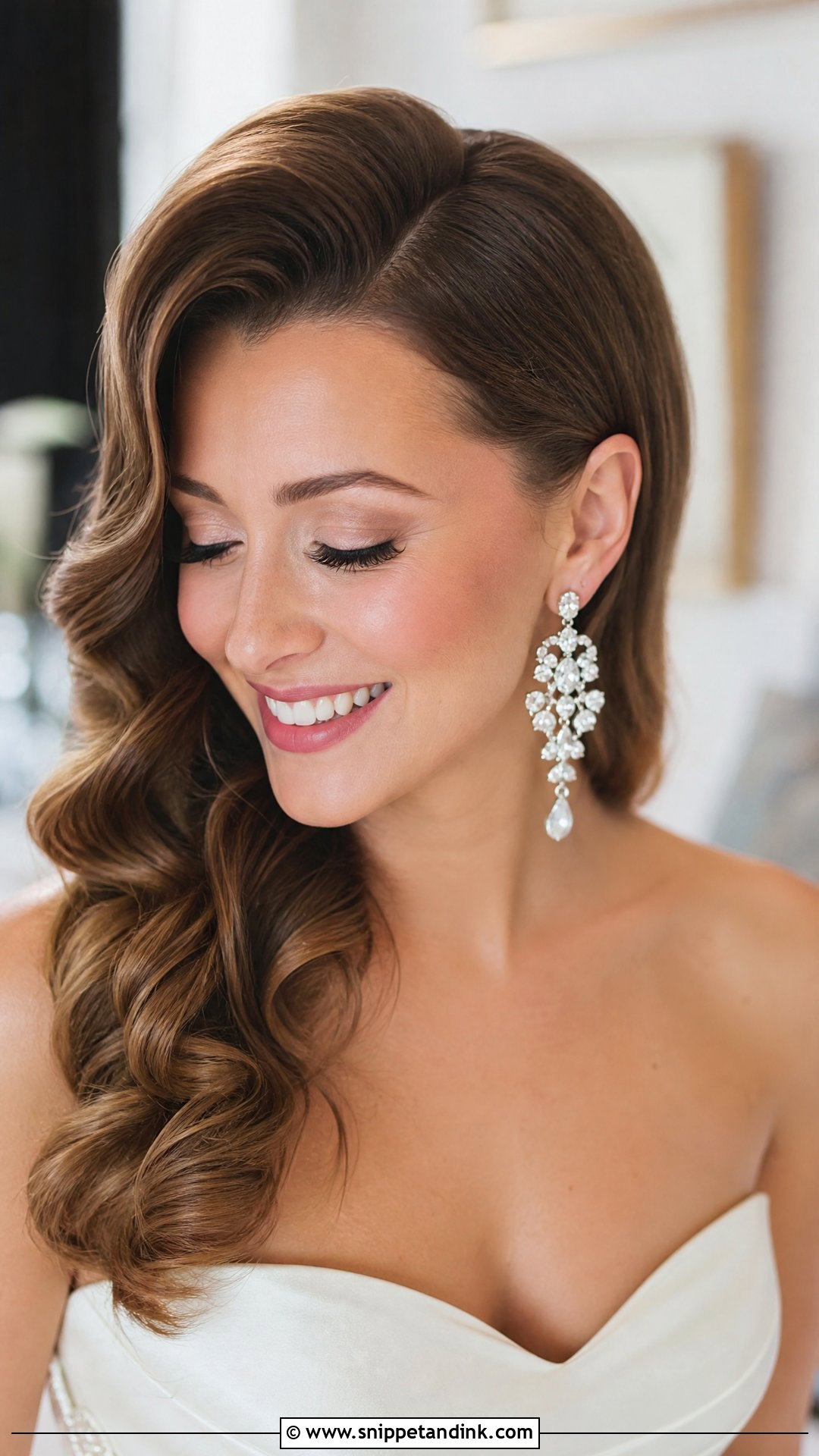 Hollywood Waves With Statement Earrings - Snippet and Ink - 20 Hollywood Waves Bridal Hair