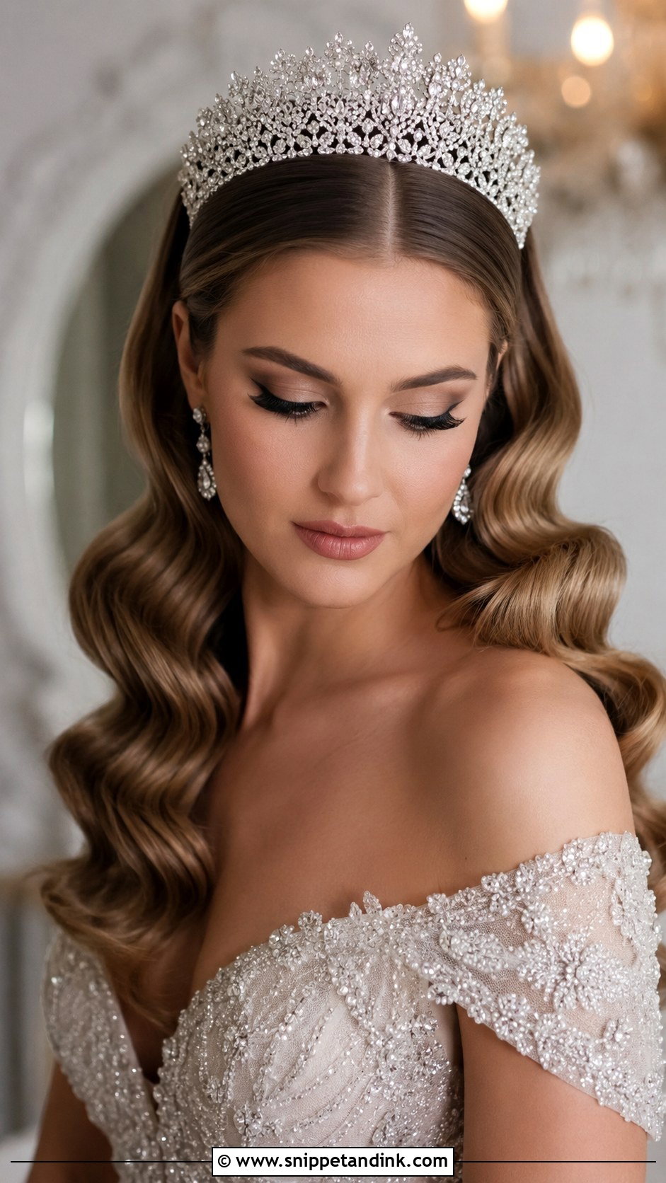 Hollywood Waves With Tiara - Snippet and Ink - 20 Hollywood Glam Bridal Hair Ideas