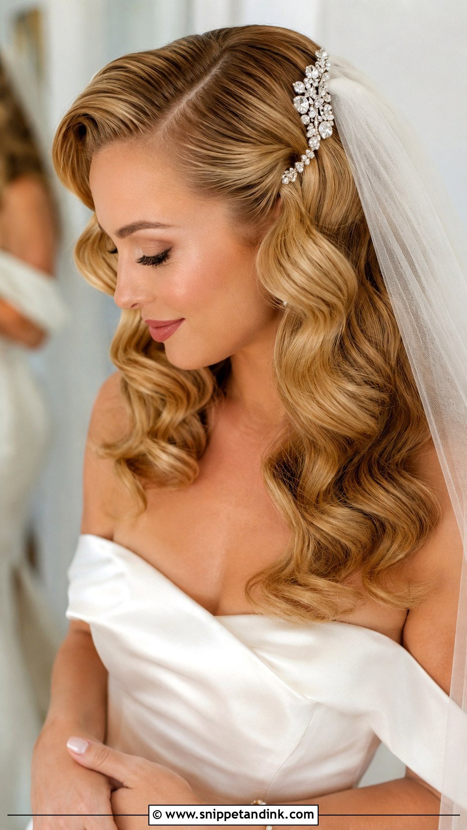 Hollywood Waves With Vintage Hair Clip And Veil - Snippet and Ink - 30 Hollywood Waves with Veil