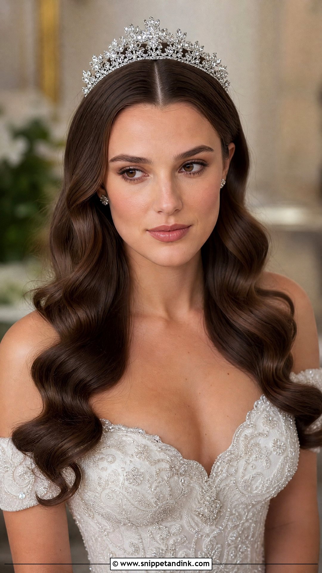 Hollywood Waves With a Crystal Tiara - Snippet and Ink - 20 Soft Hollywood Waves Wedding