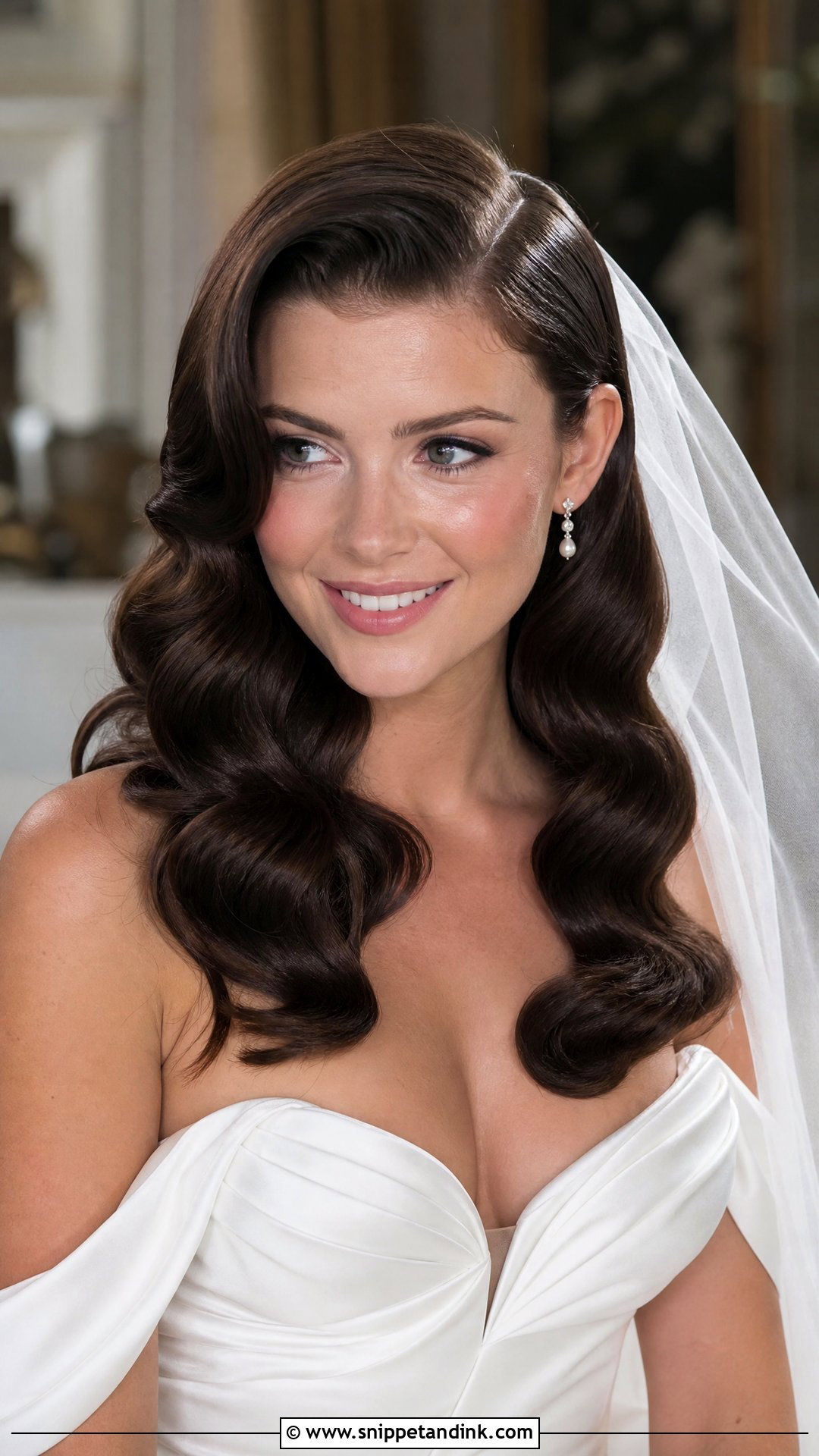 Hollywood Waves With a Deep Part - Snippet and Ink - 20 Long Hair Bridal Waves