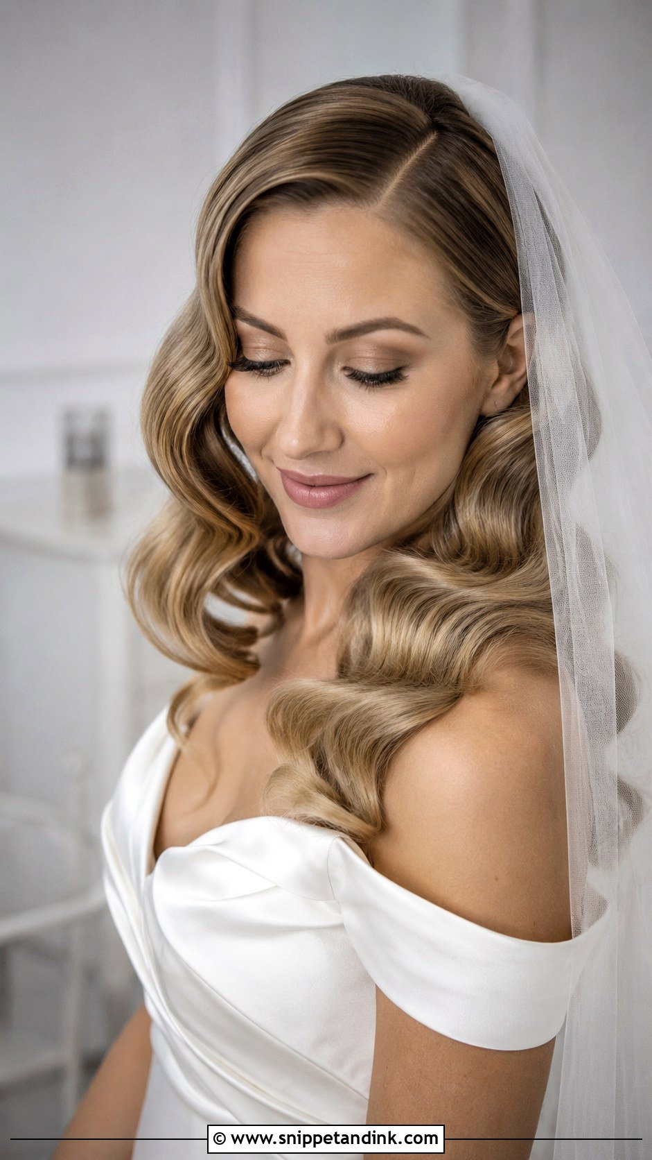 Hollywood Waves With a Fingertip Veil - Snippet and Ink - 25 Veil Hair Down Ideas