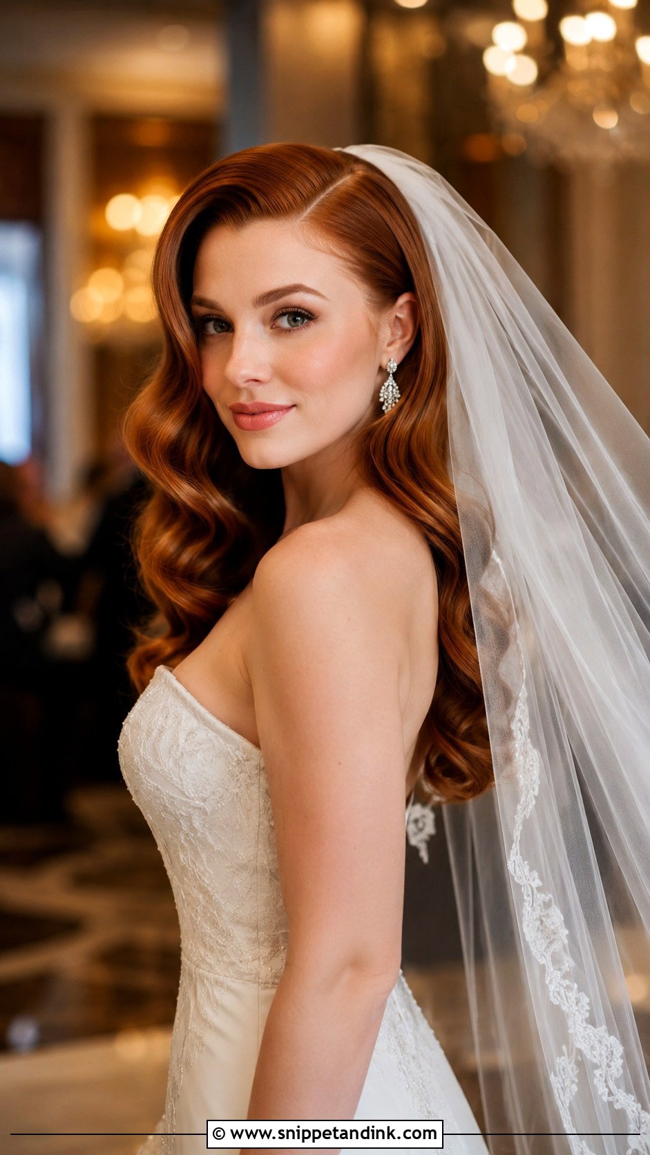 Hollywood Waves with Cathedral Veil - Snippet and Ink - 25 Cathedral Veil with Hair Down Ideas