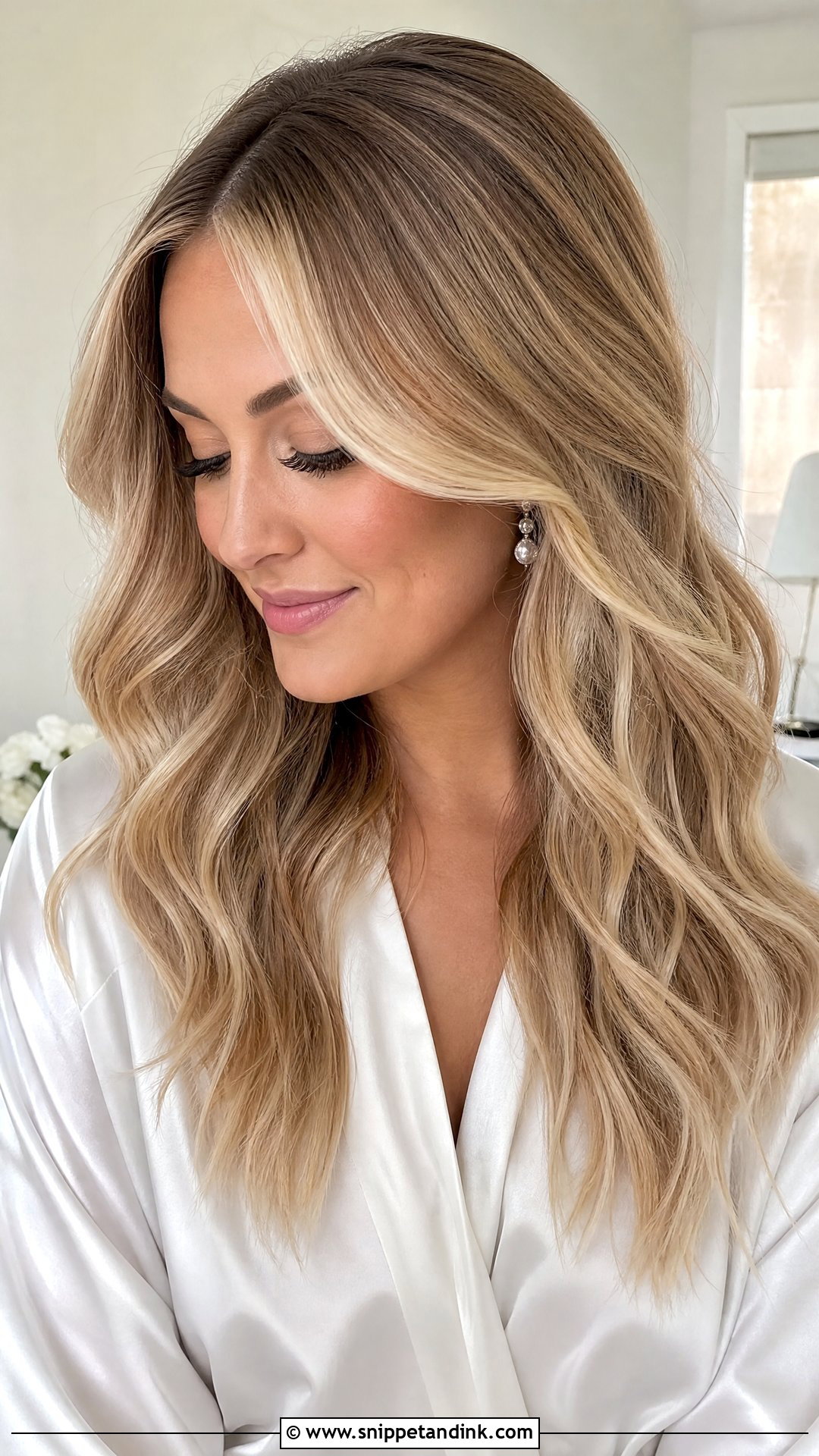 Honey Blonde Balayage Bridal Waves - Snippet and Ink - 15 Bridal Hair Color Balayage Ideas