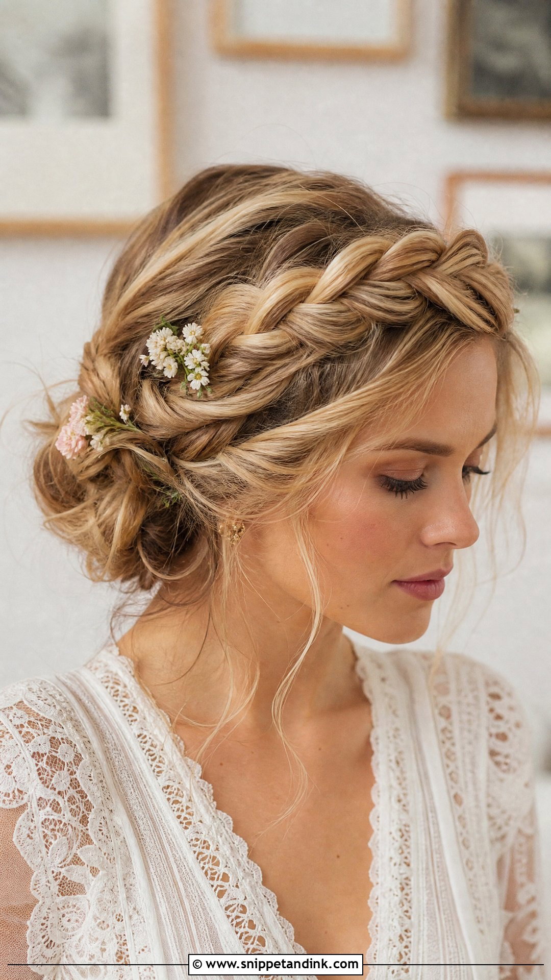 Honey Blonde Braided Crown - Snippet and Ink - 20 Blonde Hair Bride Ideas