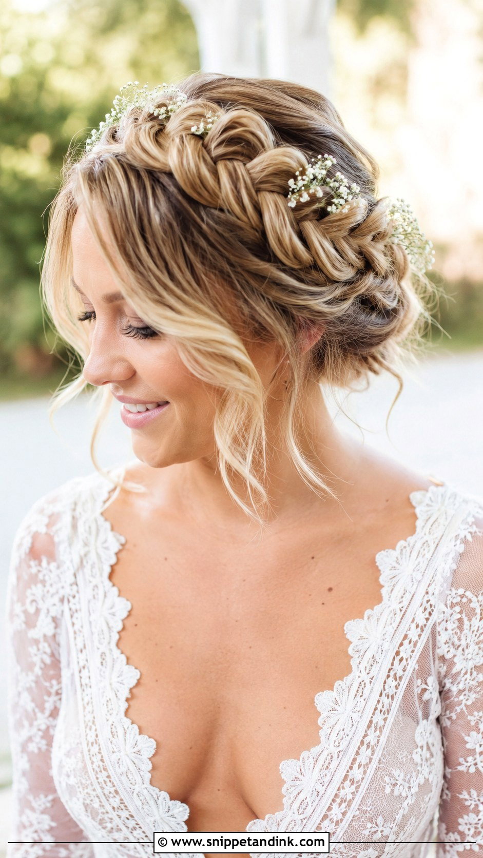 Honey Blonde Halo Braid Updo - Snippet and Ink - 25 Blonde Wedding Hairstyles