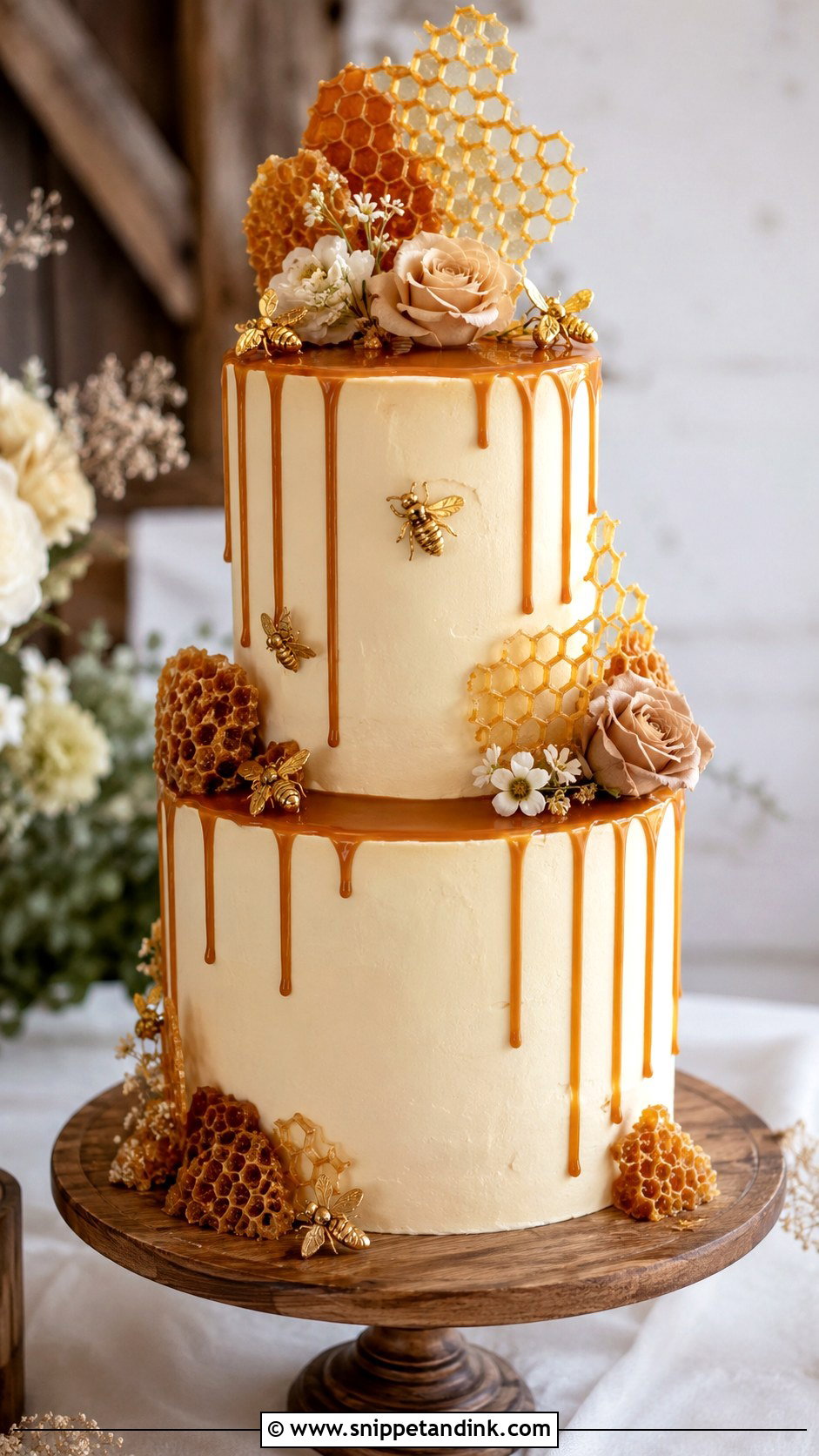 Honeycomb Wedding Cake With Caramel Drip - Snippet and Ink - 20 Honeycomb Wedding Cake Ideas