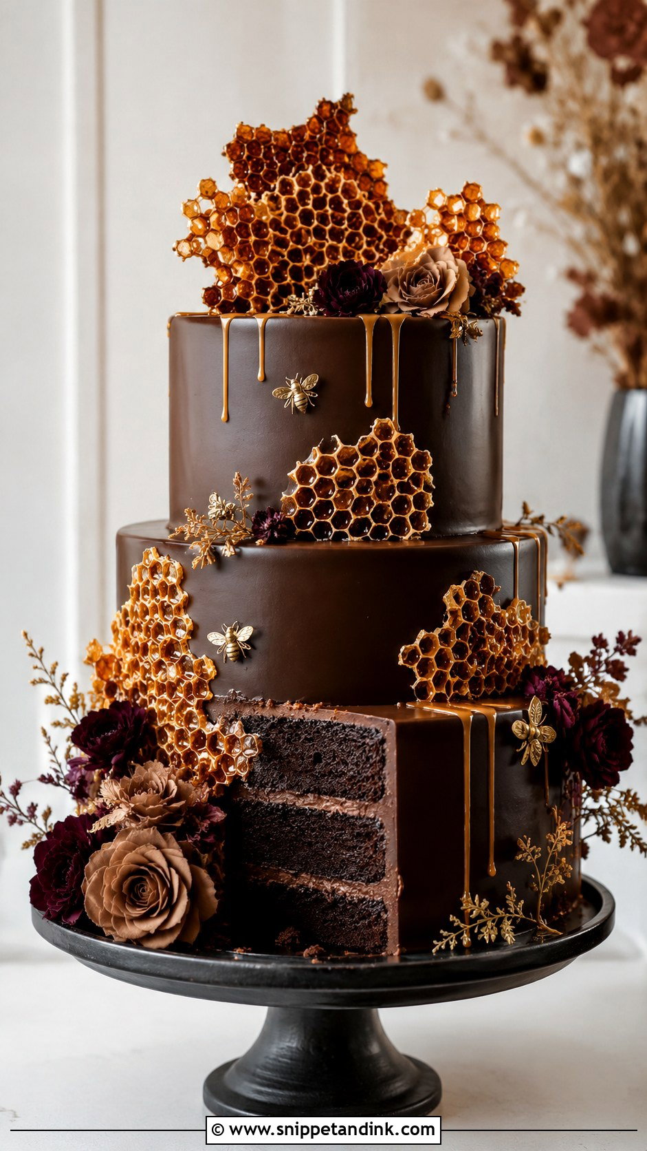 Honeycomb Wedding Cake With Chocolate Ganache - Snippet and Ink - 20 Honeycomb Wedding Cake Ideas