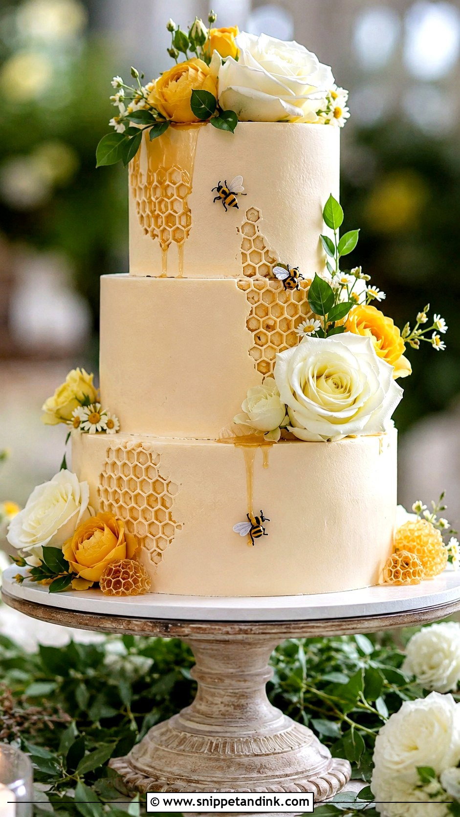 Honeycomb Wedding Cake With Fresh Flowers - Snippet and Ink - 20 Honeycomb Wedding Cake Ideas